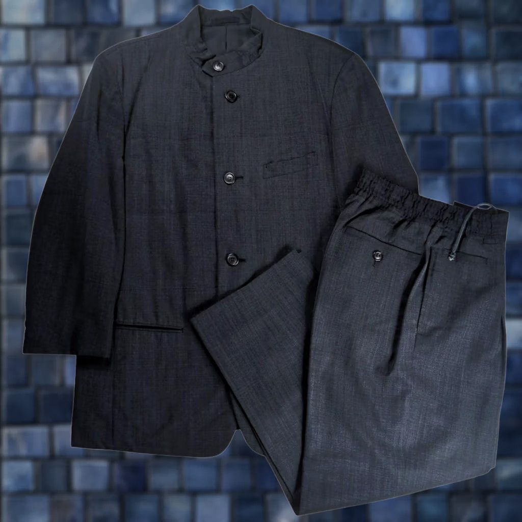 Issey Miyake ISSEY MIYAKE Wool Gabardine Mao Collar Set-Up Men M Gray Dark Gray Wool Suit 2 Piece Casual Regular Size M Mens Size 40R - 1 Thumbnail