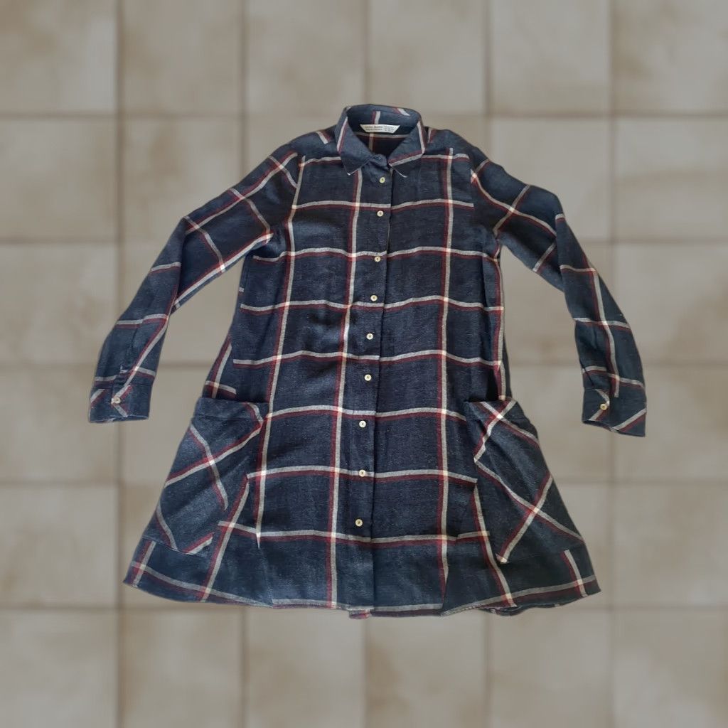 Zara VINTAGE Zara Basic Shirt Dress Womens XS Plaid Long Sleeve Button Up Pockets flannel Size XS / US 0-2 / IT 36-38 - 1 Thumbnail