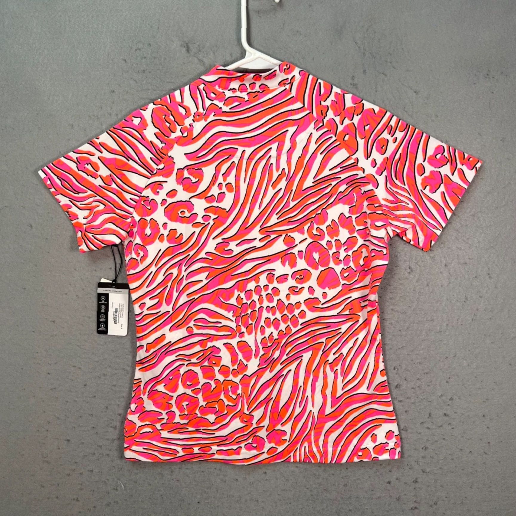 Vintage Tail Athletic Top Shirt Women Small Pink Orange Animal Print 1/4 Zip UPF 50+ Short Sleeve Summer Spring Fall Activewear Size S / US 4 / IT 40 - 2 Thumbnail