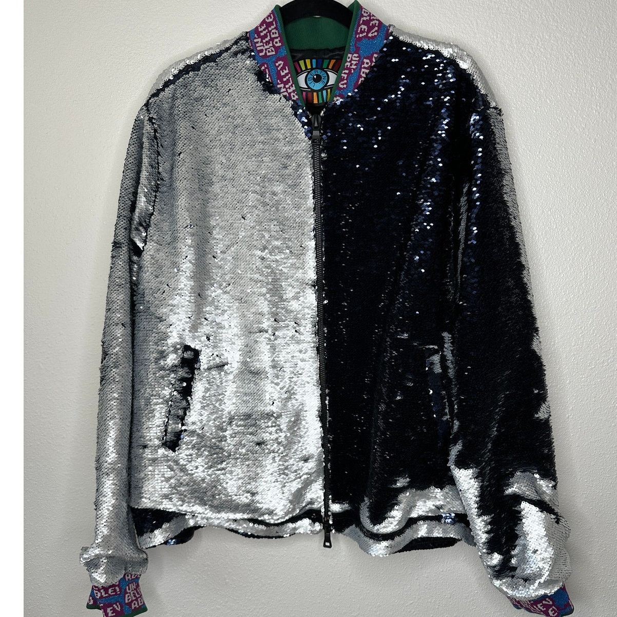 Libertine Libertine Silver Black Sequin Long Sleeve Bomber Jacket XL Size XL / US 12-14 / IT 48-50 - 1 Thumbnail