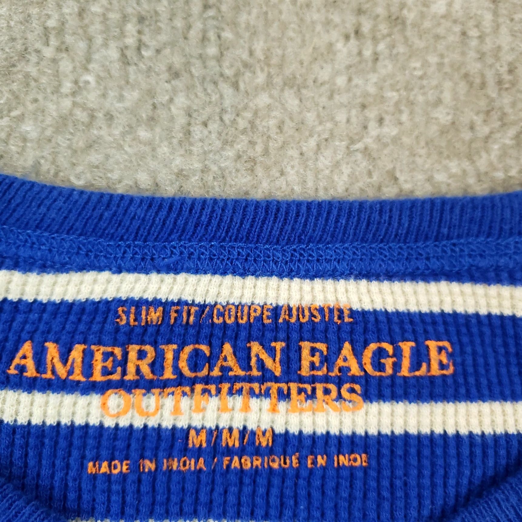 American Eagle Outfitters American Eagle Long Sleeve Striped Crew Neck Mens Slim Fit Medium Blue Cotton Shirt Size US M / EU 48-50 / 2 - 5 Thumbnail