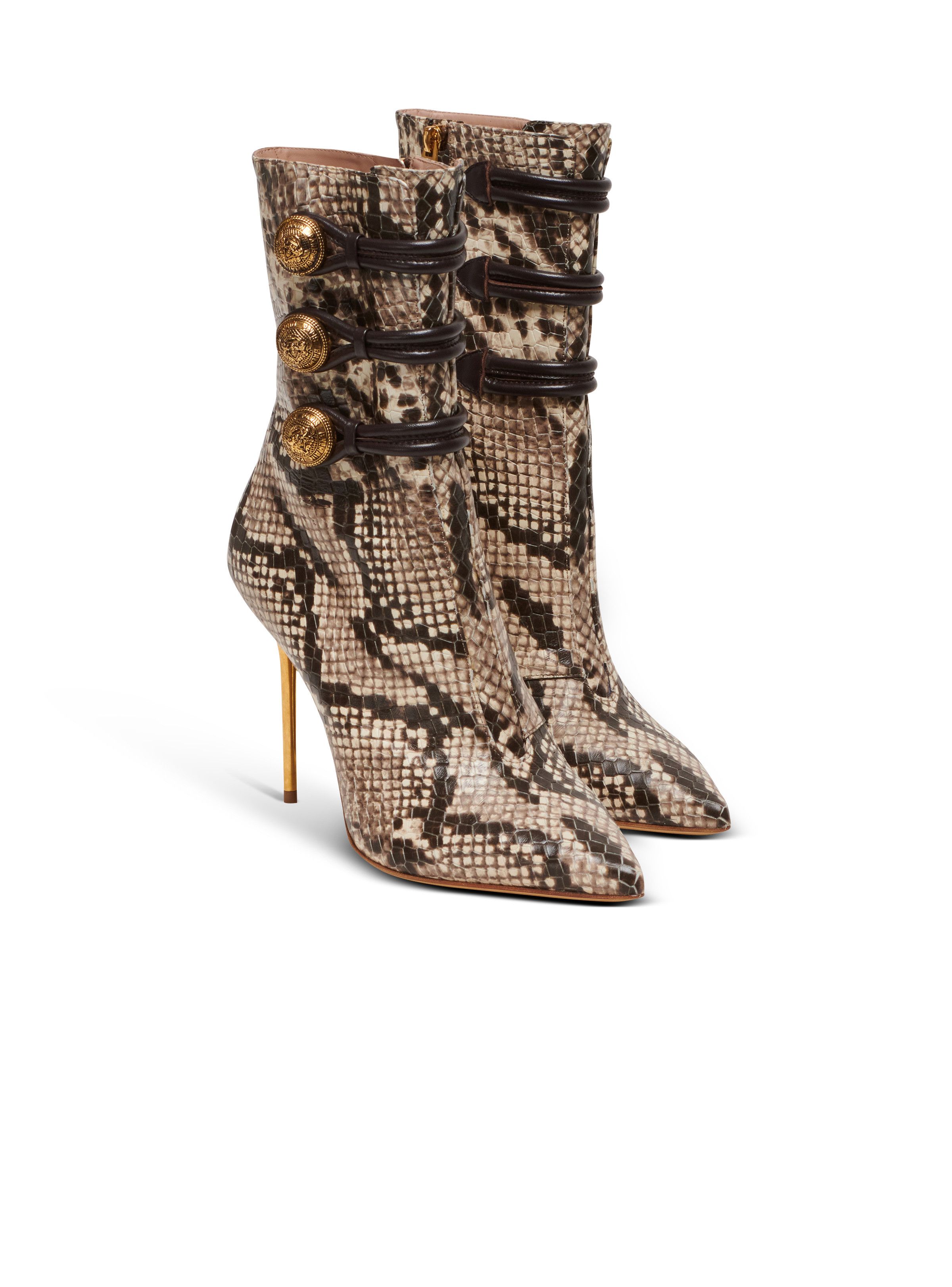 Balmain o1s1wg110925 Alma 95mm Snakeskin Effect Boots in Beige/Brown Size US 7 / IT 37 - 2 Thumbnail