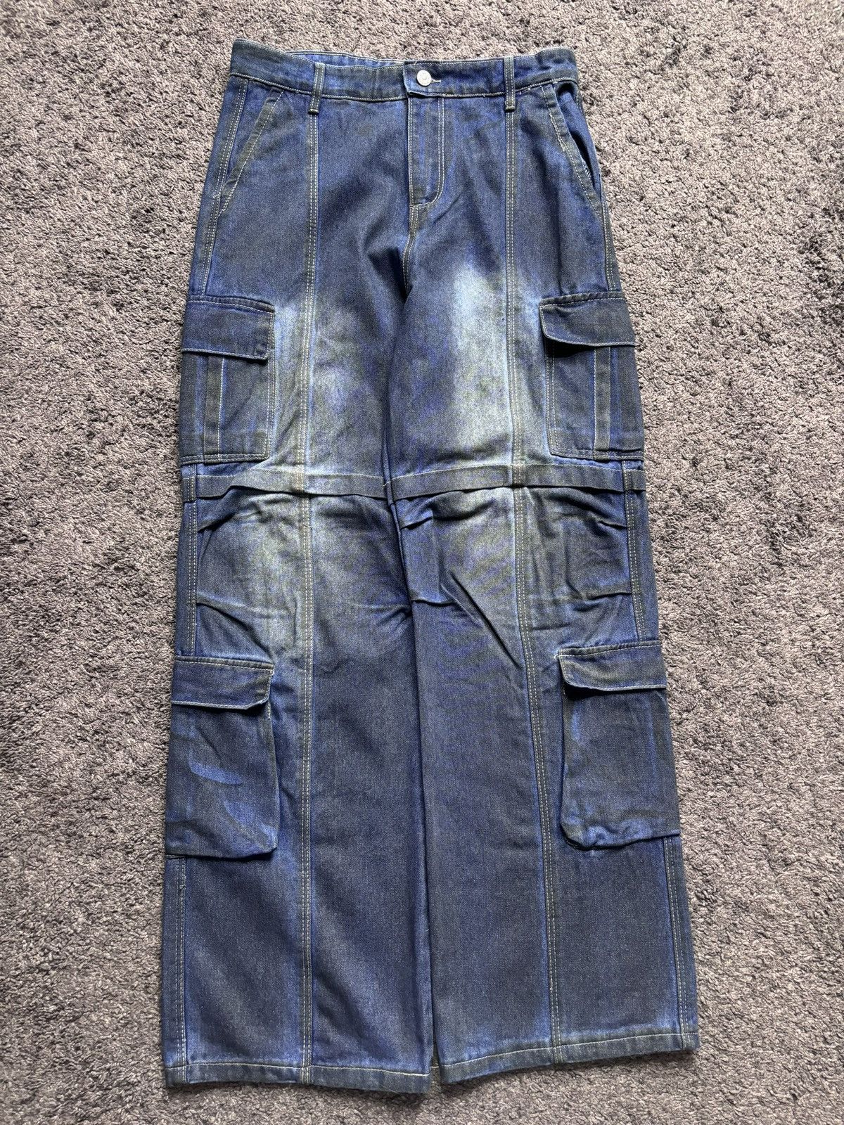Vintage Vintage wide leg rare night blue baggy flared cargo jeans Size US 33 - 1 Thumbnail
