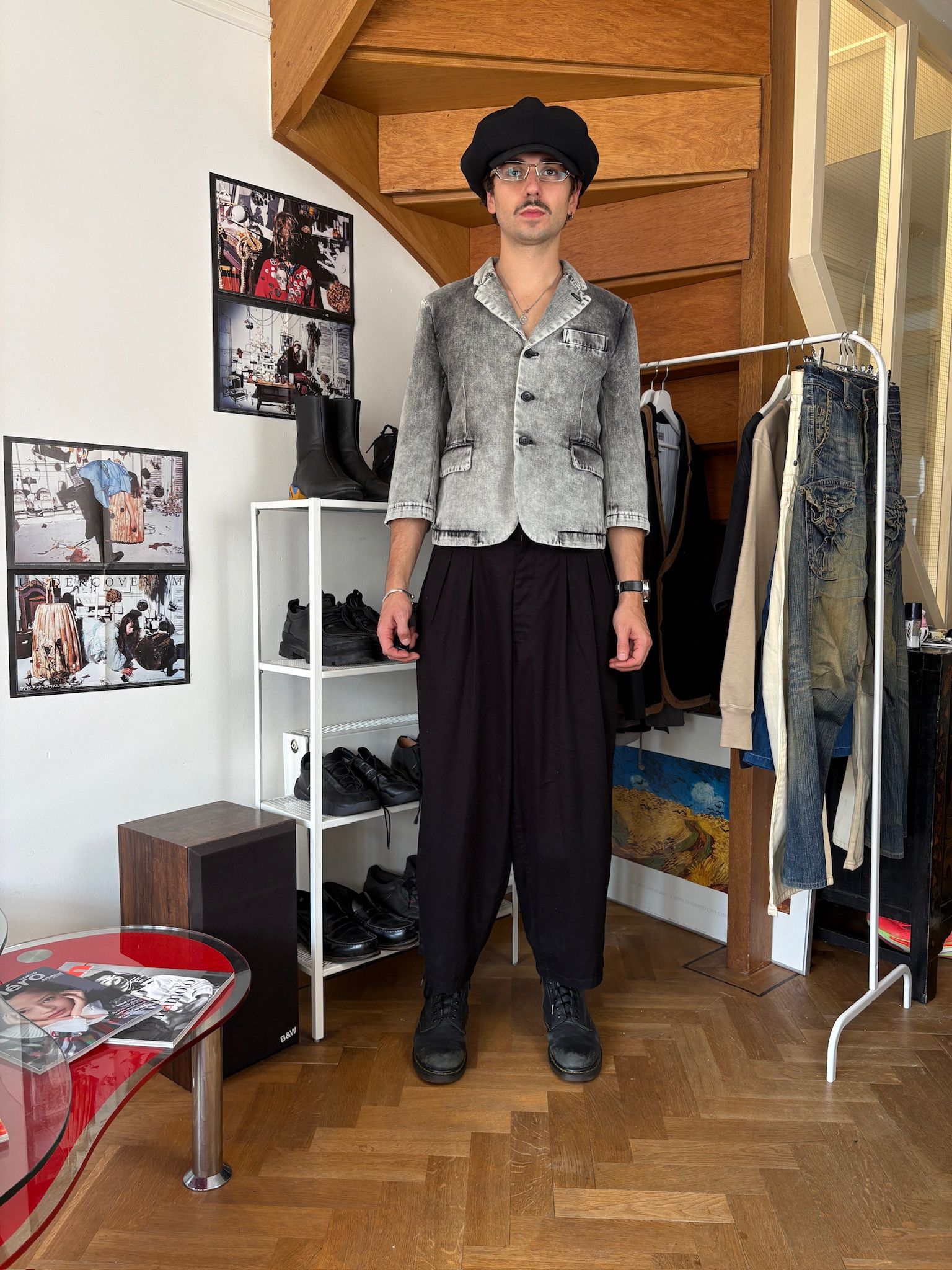 Comme des Garçons Black SS21 Gray Washed Denim Blazer