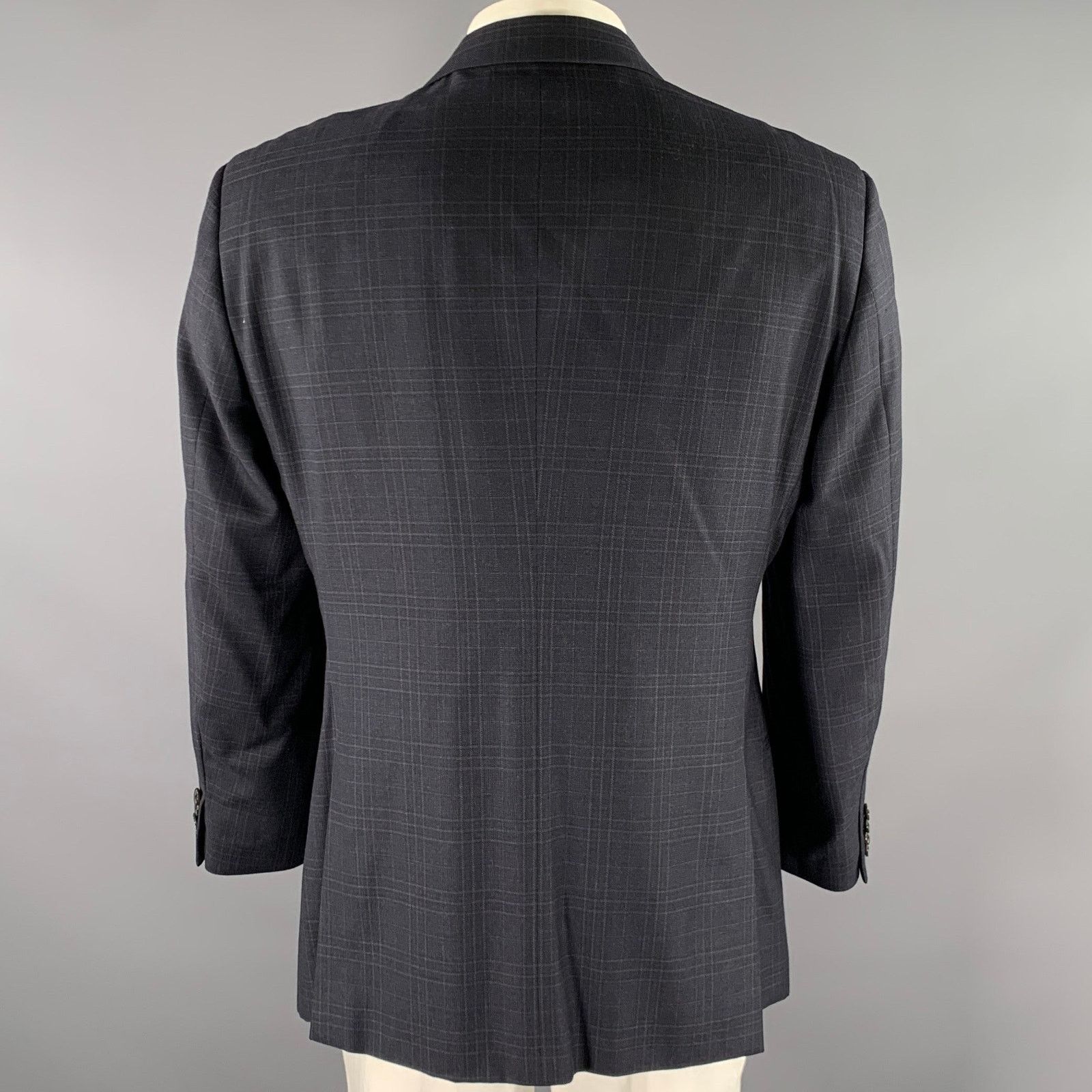 Armani Collezioni ARMANI COLLEZIONI 44 Navy Plaid Wool Notch Lapel Sport Coat Size 44R - 4 Thumbnail