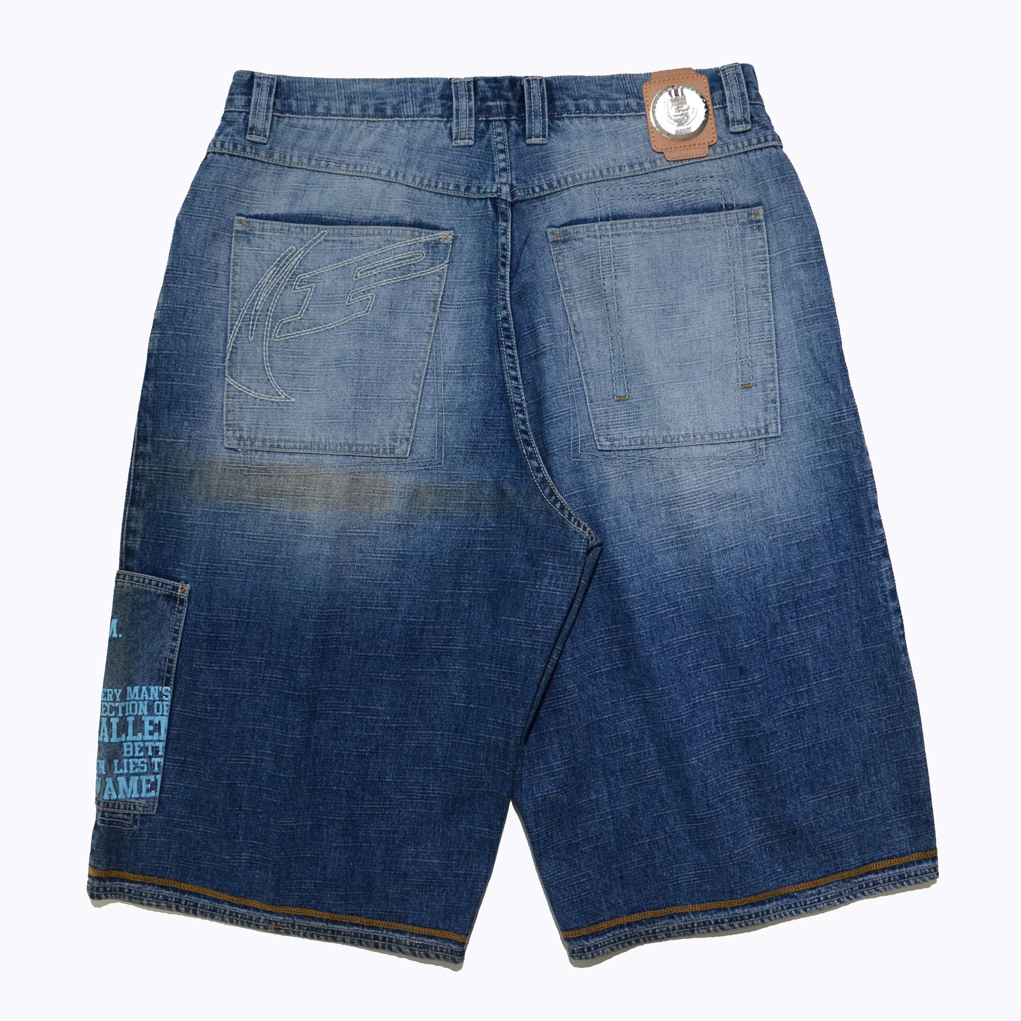 Phat Farm [Folding Color Defects] PF Denim Shorts 90s Streetwear Size US 36 / EU 52 - 2 Thumbnail