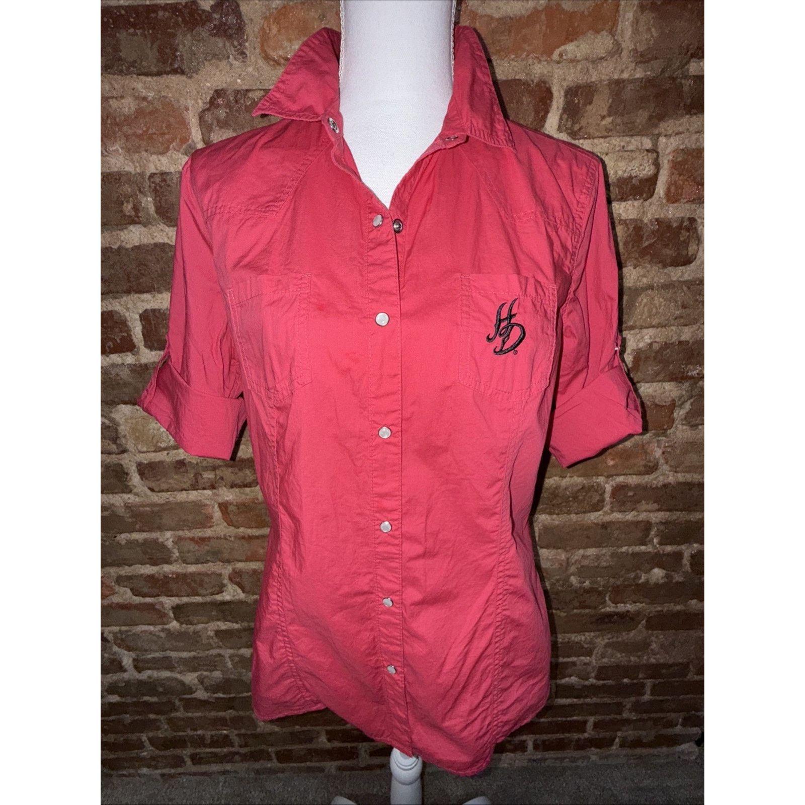 Harley Davidson Harley Davidson Wm's Pearl Snap Moto Western Pink Shirt Sz L Size L / US 10 / IT 46 - 1 Thumbnail