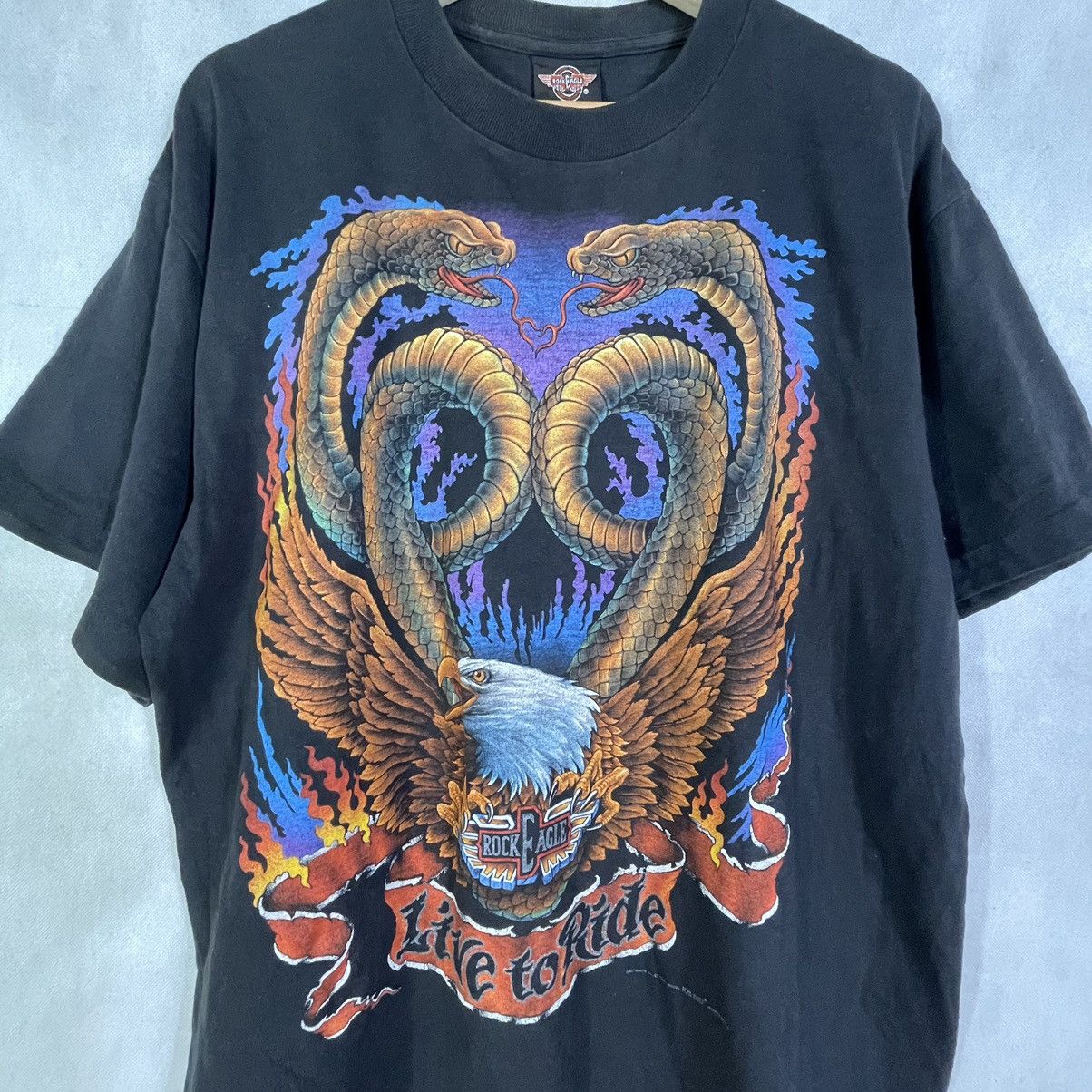 Vintage Vintage 90s Rock Eagle Snake Flame Live To Ride Tee Size US XL / EU 56 / 4 - 2 Thumbnail