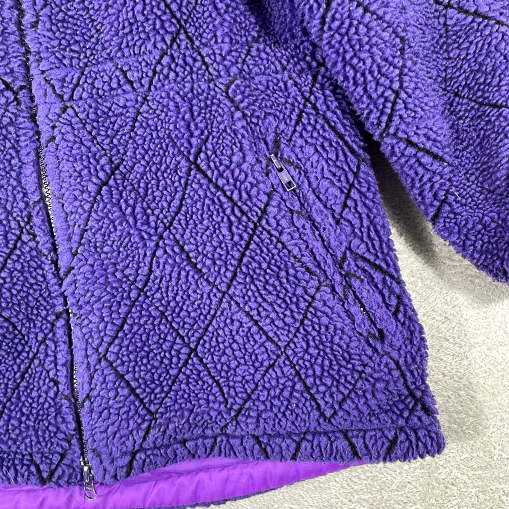 Vintage Vintage L.L. Bean Fleece Jacket - Womens Medium Purple Diamond Quilt Hooded Coat Size M / US 6-8 / IT 42-44 - 3 Thumbnail