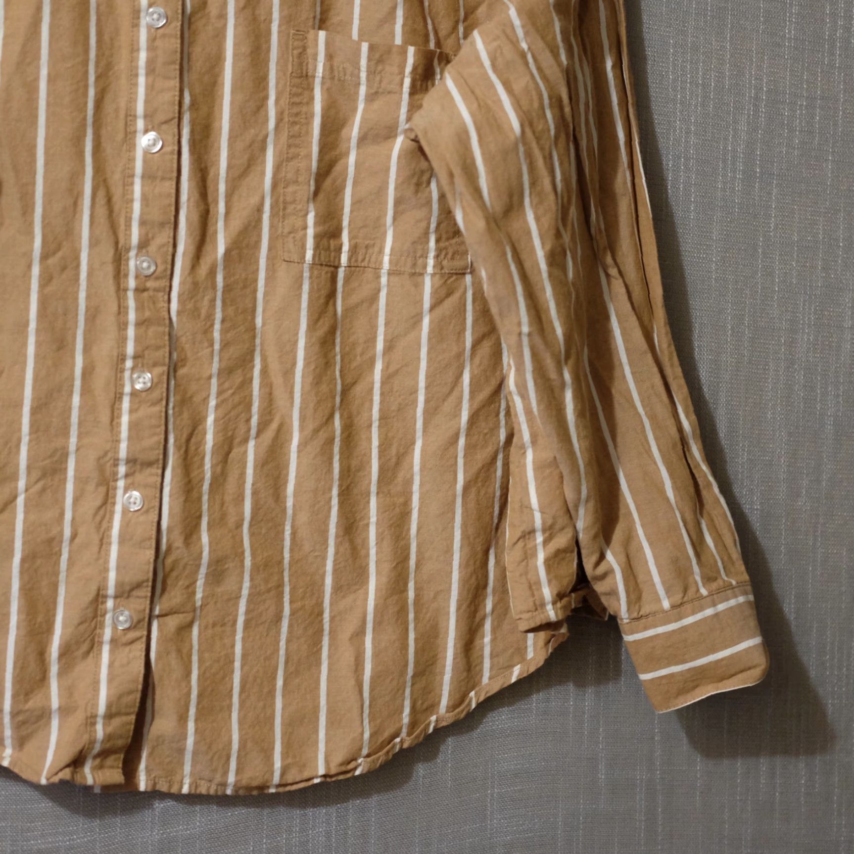 Vintage Maurices Tan/White Stripe Button Up Shirt 100% Cotton Womens XXL Blouse Casual Workwear Shirt Womens XXXL? Size XXL / US 16-18 / IT 52-54 - 4 Thumbnail
