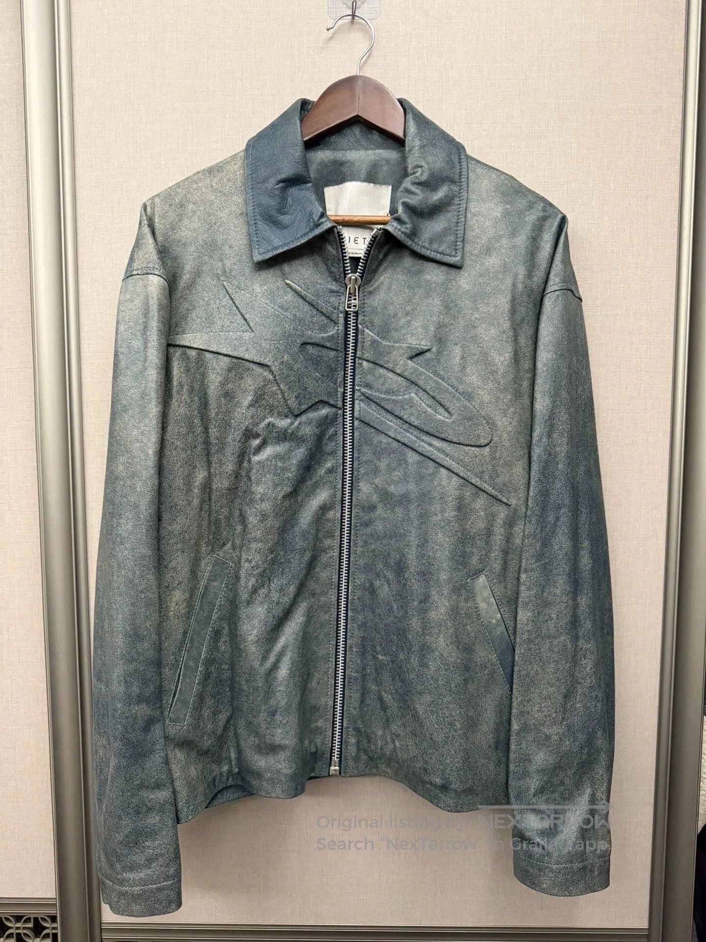 PIET Blue Leather Jacket with Star Design - Size L. Size US L / EU 52-54 / 3 - 1 Thumbnail