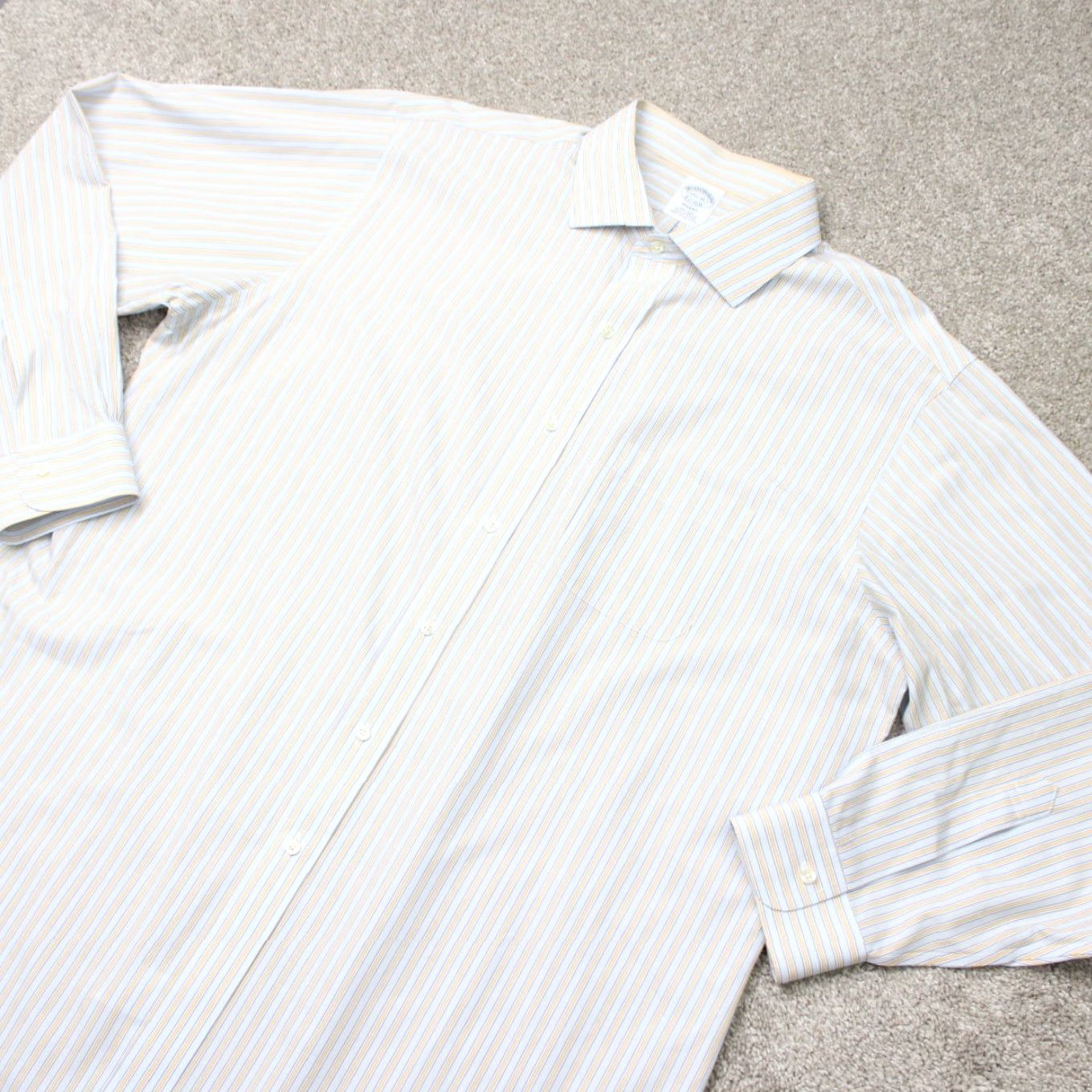 Brooks Brothers Brooks Brothers Shirt Mens 17 1/2 35 Yellow/Blue Regent Non-Iron Supima Cotton Dress Shirt Long Sleeve Button-Down Pattern Striped Modern Classic Mens Size US XXL / EU 58 / 5 - 3 Thumbnail