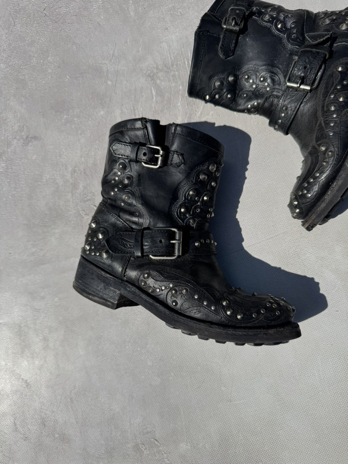 ASH Vintage Ash Studded Black Leather Biker Boot Size US 7 / IT 37 - 3 Thumbnail