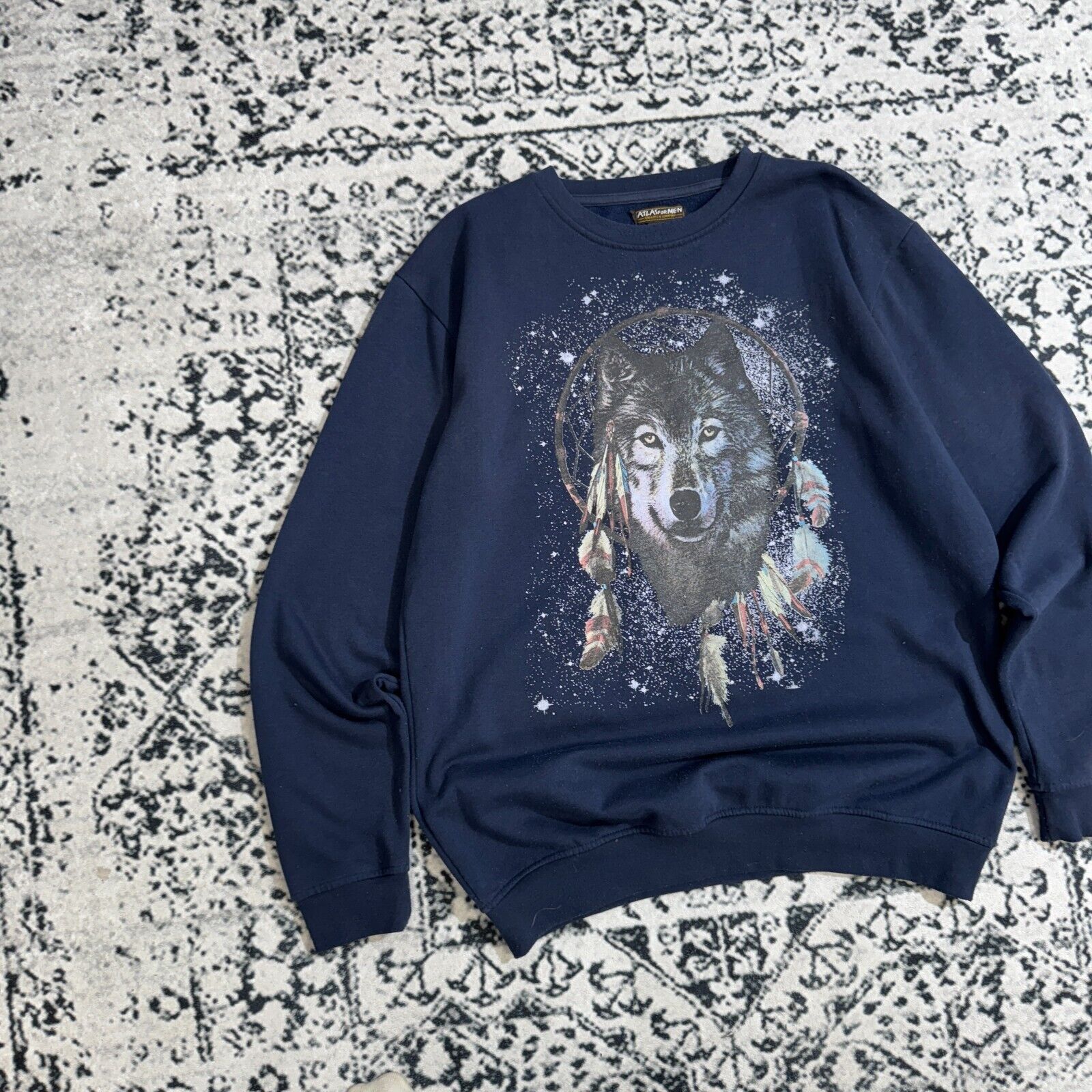 Vintage Vintage Unisex Navy Cotton Crewneck Size XL Wolf Travis 90s Size US XL / EU 56 / 4 - 3 Thumbnail