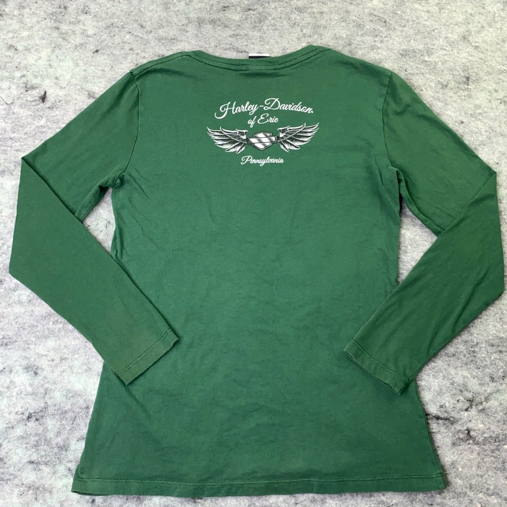 Harley Davidson Harley-Davidson Womens Medium Green V-Neck Long Sleeve T-Shirt Size M / US 6-8 / IT 42-44 - 7 Thumbnail