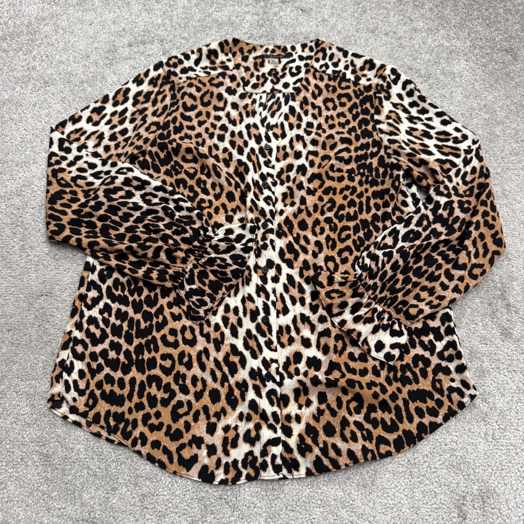 Vintage Tahari Leopard Button Down Blouse Women Medium Brown Collarless Long Sleeve NWOT Size M / US 6-8 / IT 42-44 - 2 Thumbnail