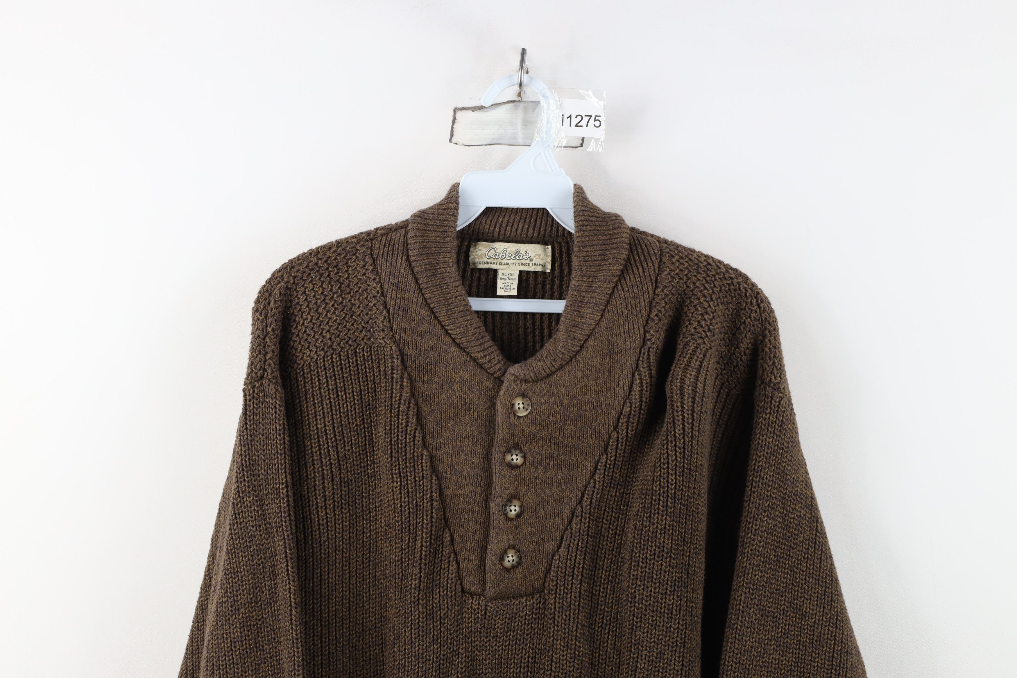 Cabelas Vintage Cabelas Cotton Ribbed Knit Henley Sweater Brown Size US XL / EU 56 / 4 - 2 Thumbnail