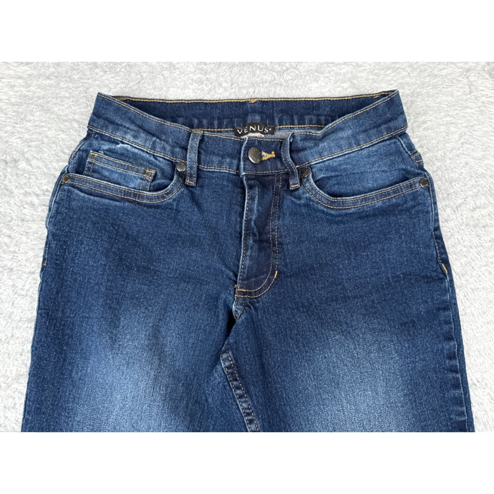 Venus Venus Womens Jeans Skinny Taper Cotton Blend Mid Rise 25x29 Blue Denim Embroidered 90s Casual Fit Size 26" / US 2 / IT 38 - 4 Thumbnail