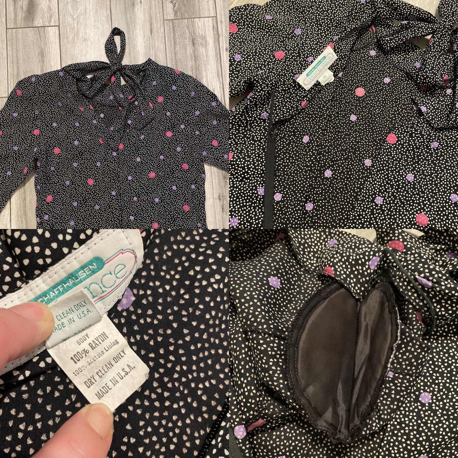 IWC Schaffhausen VINTAGE Jane Schaffhausen Belle France Polk Dot Prairie Dress Size 12 Long Sleeve Knee Length Black Rayon Zipper Pocket Fit & Flare Woman Casual Size XL / US 12-14 / IT 48-50 - 8 Thumbnail