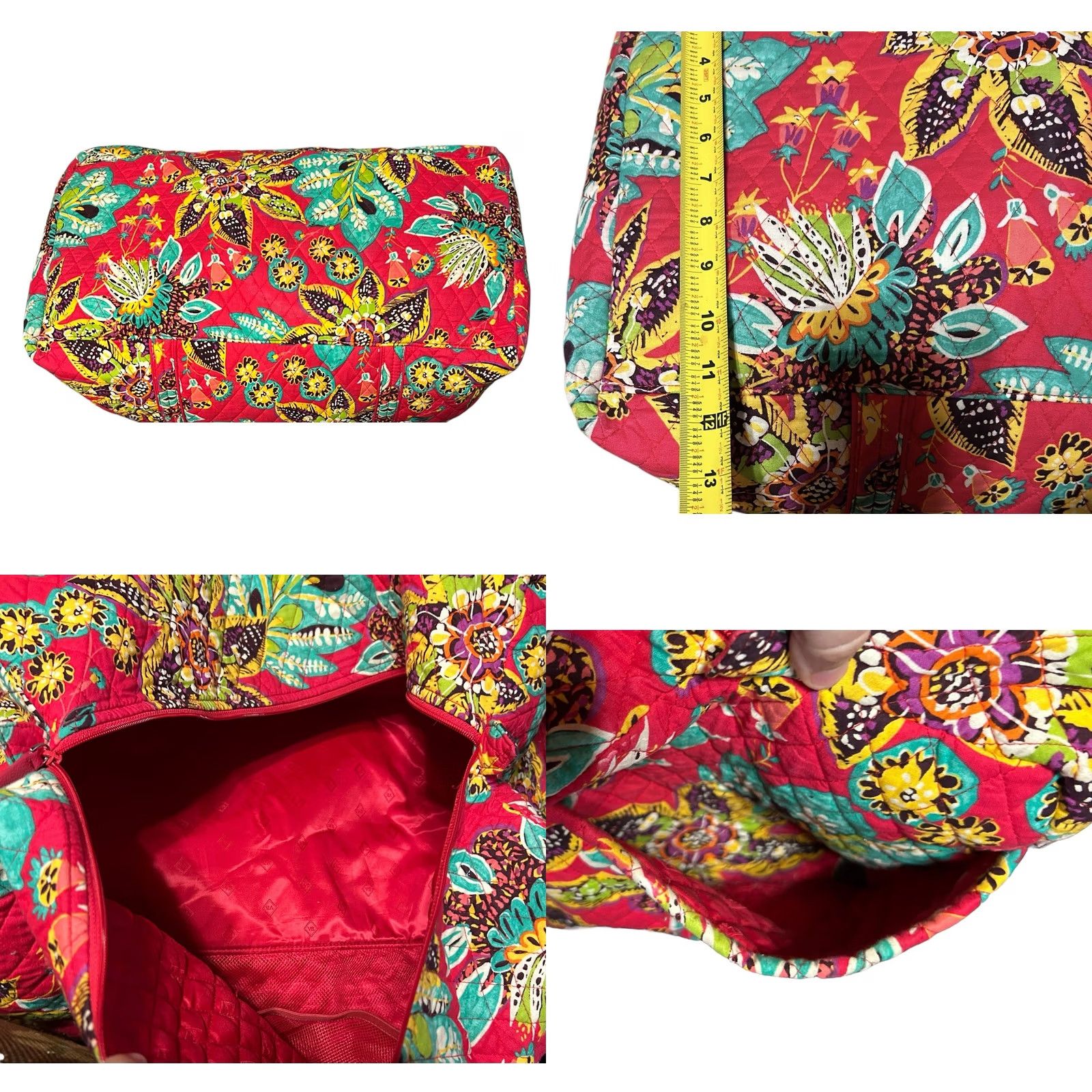 Vintage Vera Bradley Weekender Large Travel Duffel Bag Rumba Red Teal Floral Women's Luggage - Symphony In Hue Pattern Quilted Bag Size ONE SIZE - 10 Thumbnail