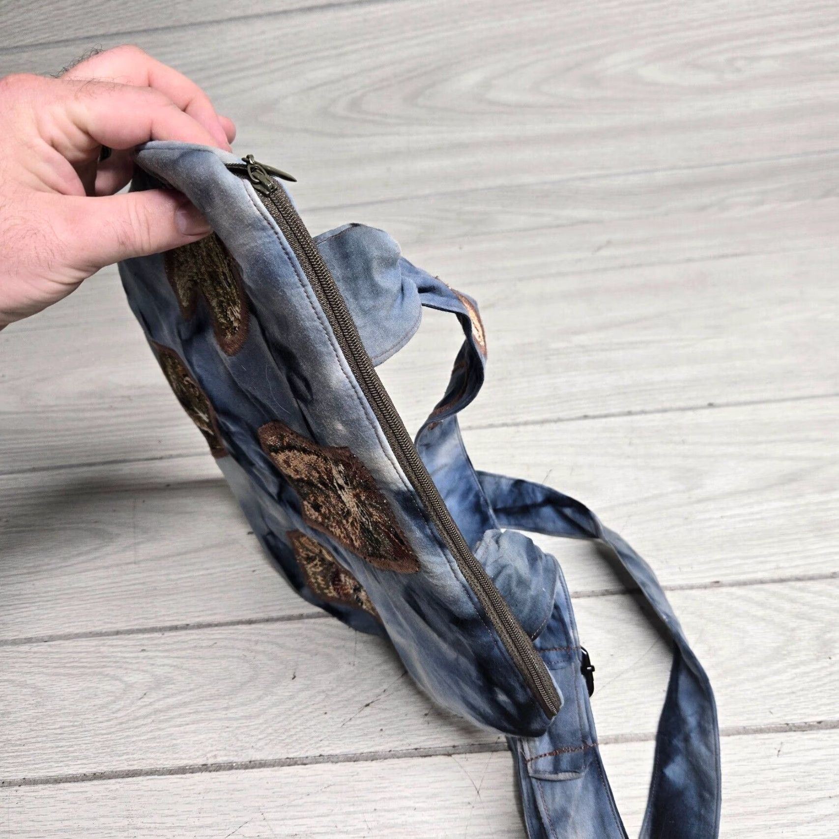 Vintage Blue Cotton Shoulder Bag Medium Size Cat Animal Print Purse Womens Size ONE SIZE - 6 Thumbnail