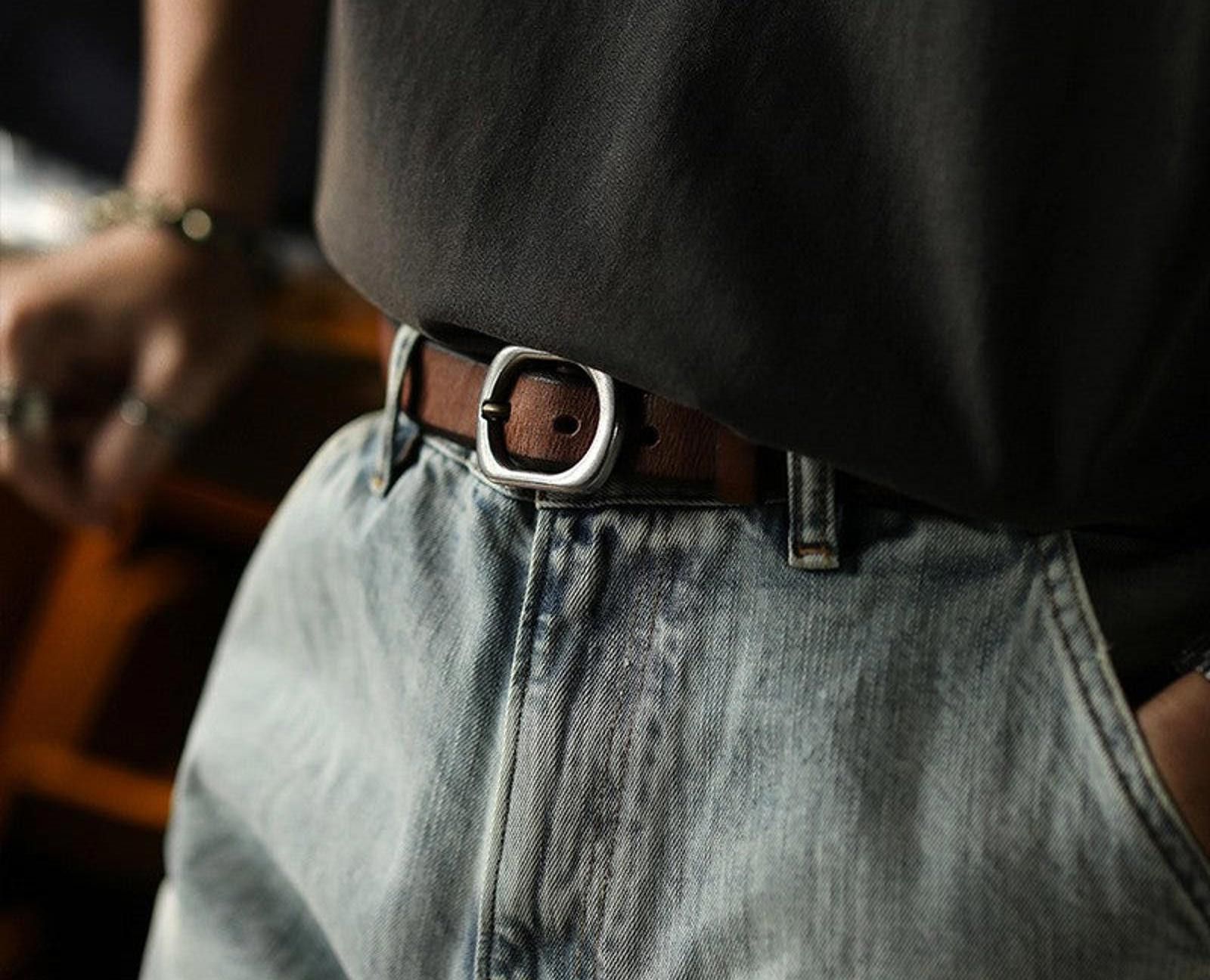 Leather Washed Italian Leather Belt – Handmade, Copper Buckle Size ONE SIZE - 2 Thumbnail