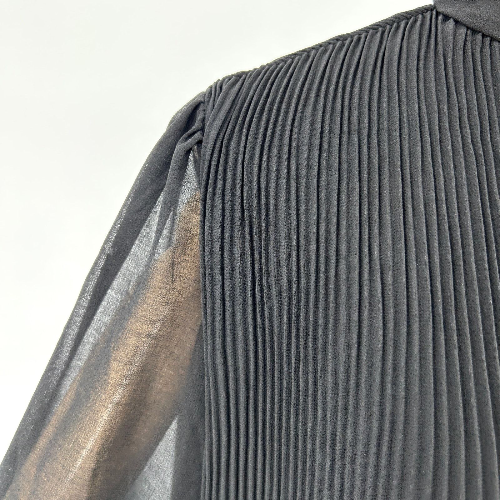 Elie Tahari Elie Tahari Black Micro Pleat Sheer Sleeve Maxi Dress Size L / US 10 / IT 46 - 3 Thumbnail