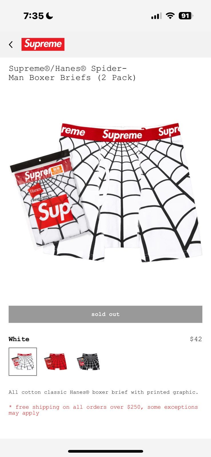 Supreme Supreme®/Hanes® Spider-Man Boxer Briefs (2 Pack) Size US 32 / EU 48 - 1 Preview