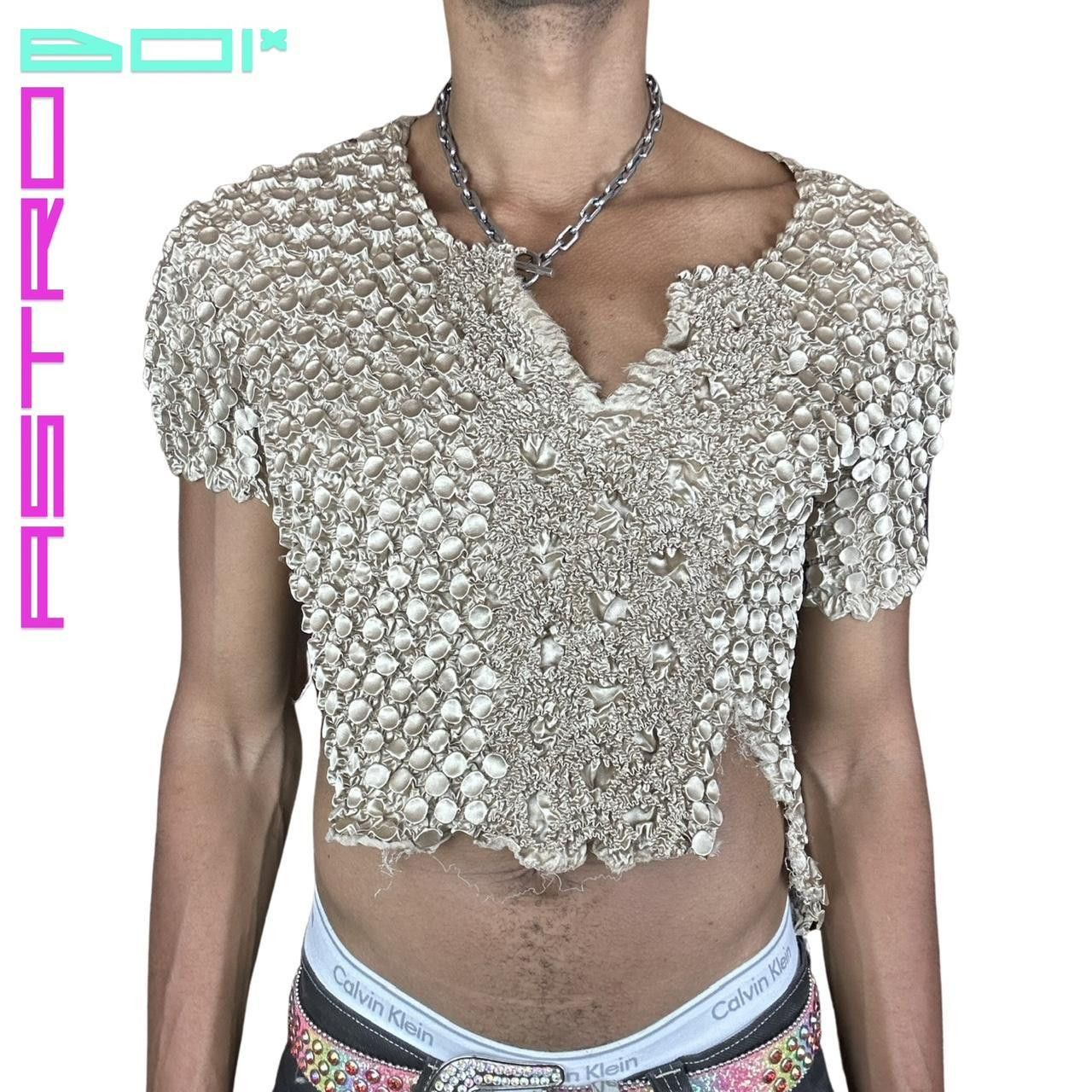 Other ASTROBOI* Gold Asymmetric Pleat Popcorn Crop Top - Medium Size US M / EU 48-50 / 2 - 2 Thumbnail