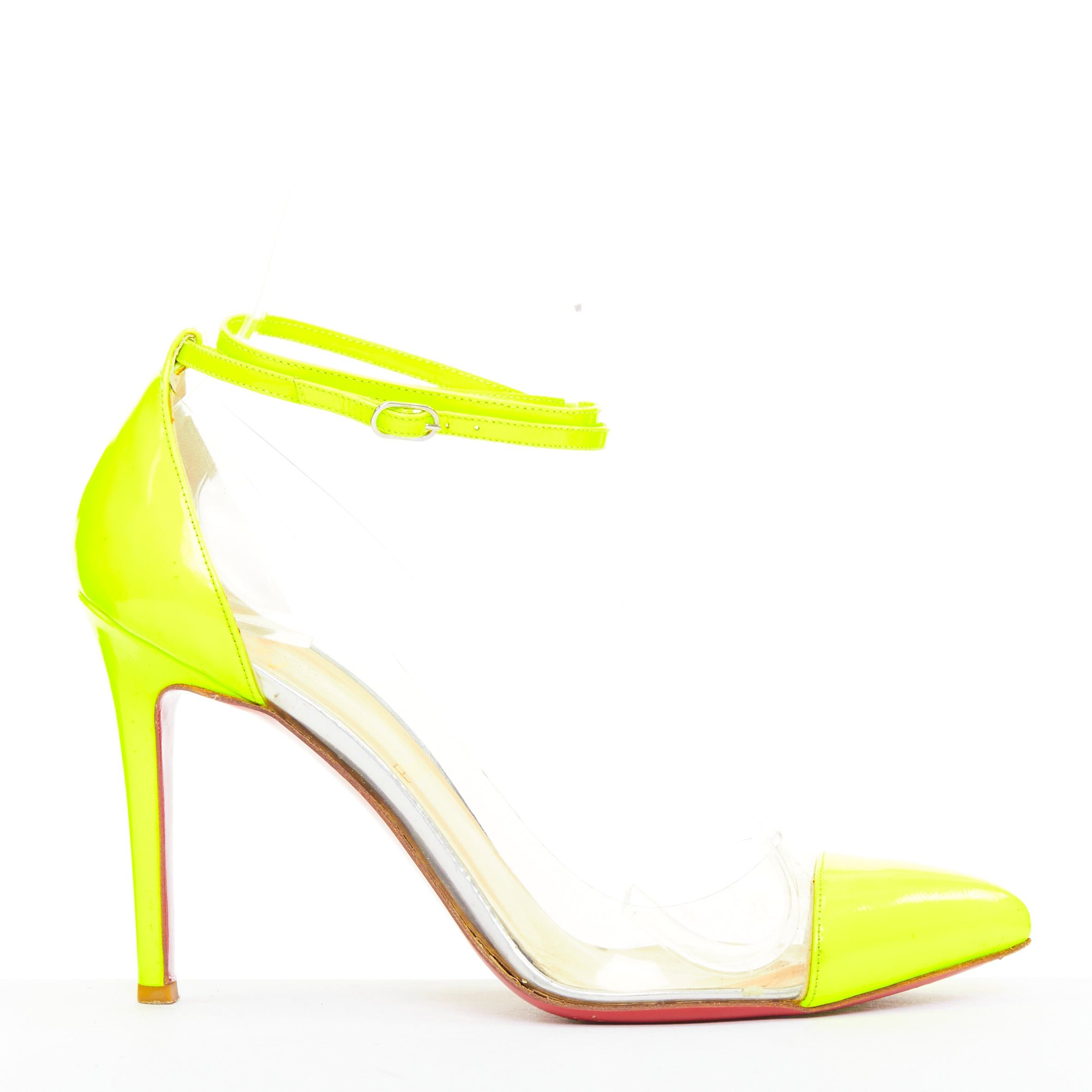 Christian Louboutin CHRISTIAN LOUBOUTIN Un Bout 100 Fluo Chic neon yellow patent PVC pointy pumps EU37 Size US 7 / IT 37 - 1 Thumbnail