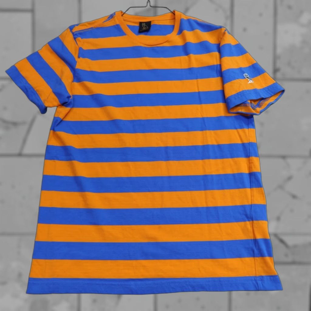 Vintage OVO Shirt Orange Blue Striped Crew Neck Short Sleeve Medium Men Canada Made T-Shirt 2020s Size US M / EU 48-50 / 2 - 1 Thumbnail