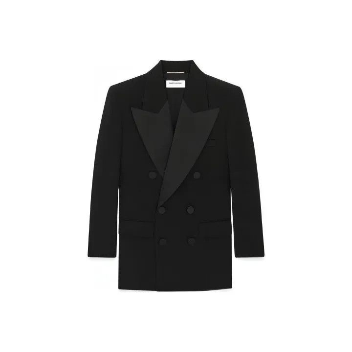 Saint Laurent Paris Saint Laurent Black Double-Breasted Blazer for Women 0079 Size S / US 4 / IT 40 - 1 Thumbnail