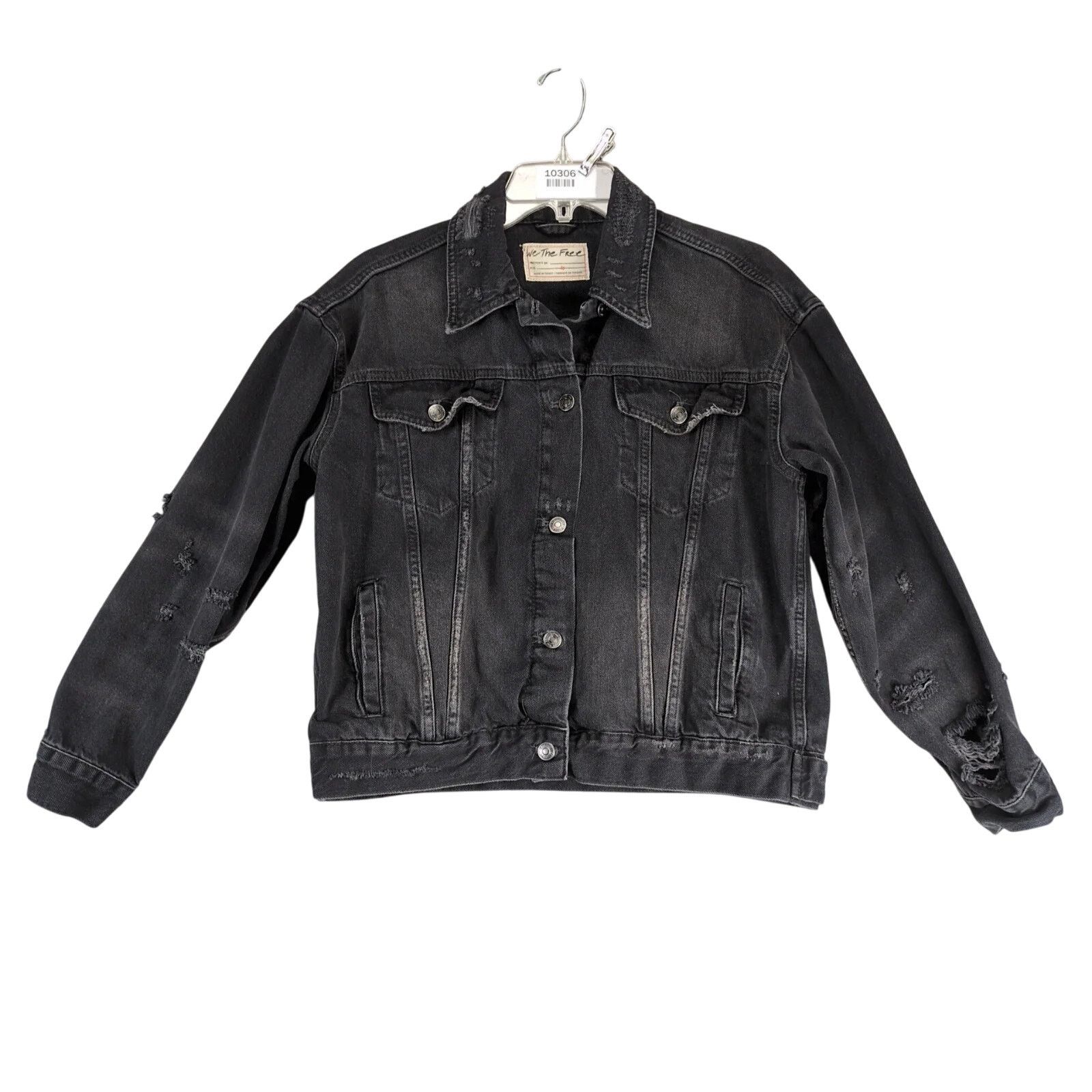 Free People We the Free People Jolene Trucker Black Denim Jean Jacket XS Size XS / US 0-2 / IT 36-38 - 1 Thumbnail