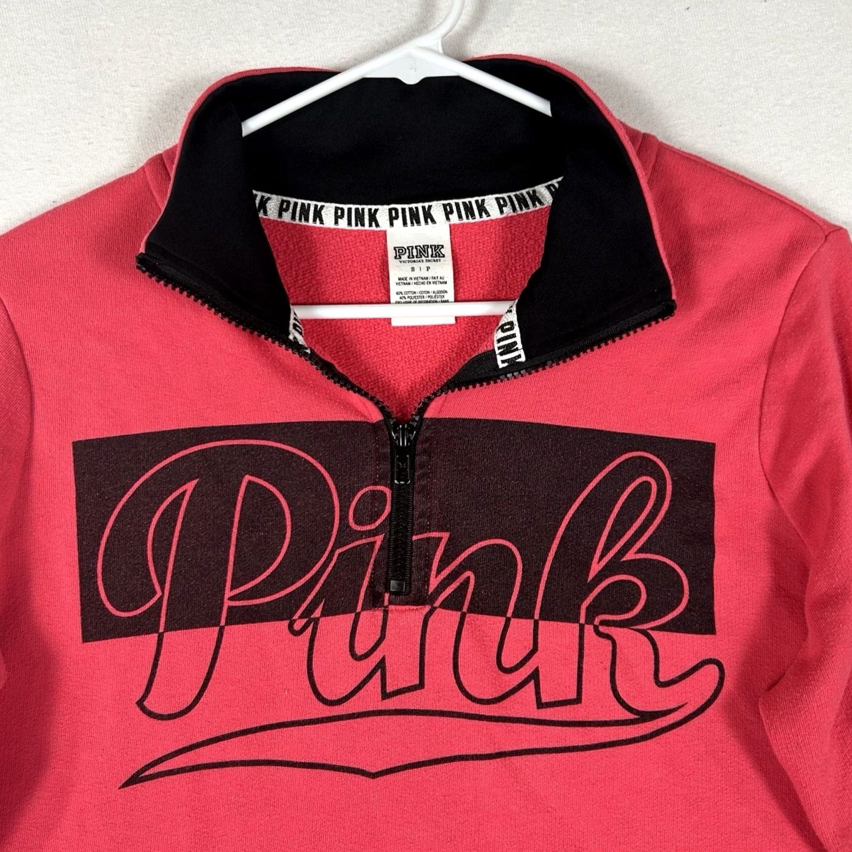 Pinko PINK Victoria's Secret 1/4 Zip Pullover Sweatshirt Womens S Hot Pink Pockets Sweatshirt Zip Mock Neck Activewear Pullover Jacket Size S / US 4 / IT 40 - 2 Thumbnail
