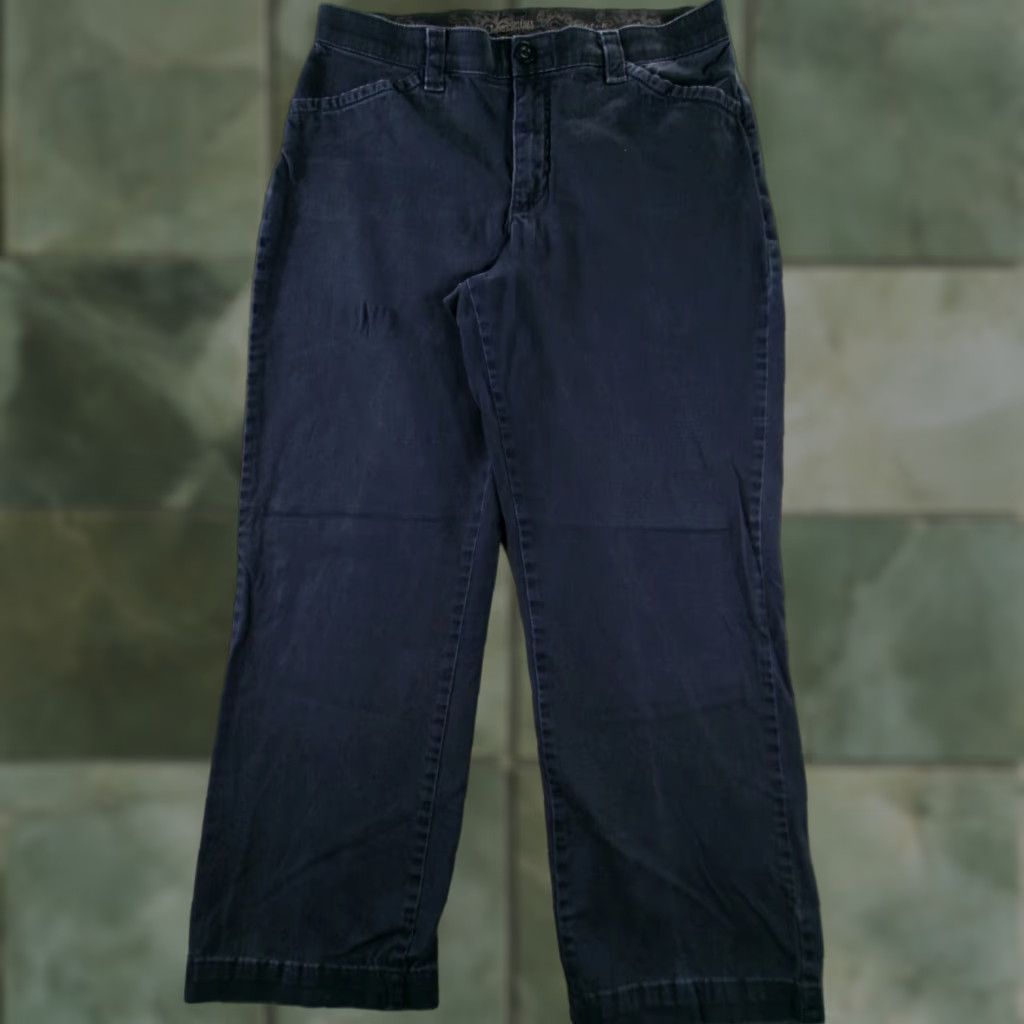 Lee Lee Pant Women 10P Petite Blue Chino Flat Front Mid Rise Casual Office Everyday Comfort Pockets Slim Straight Leg 28in Inseam Womens Size 32" / US 10 / IT 46 - 1 Thumbnail