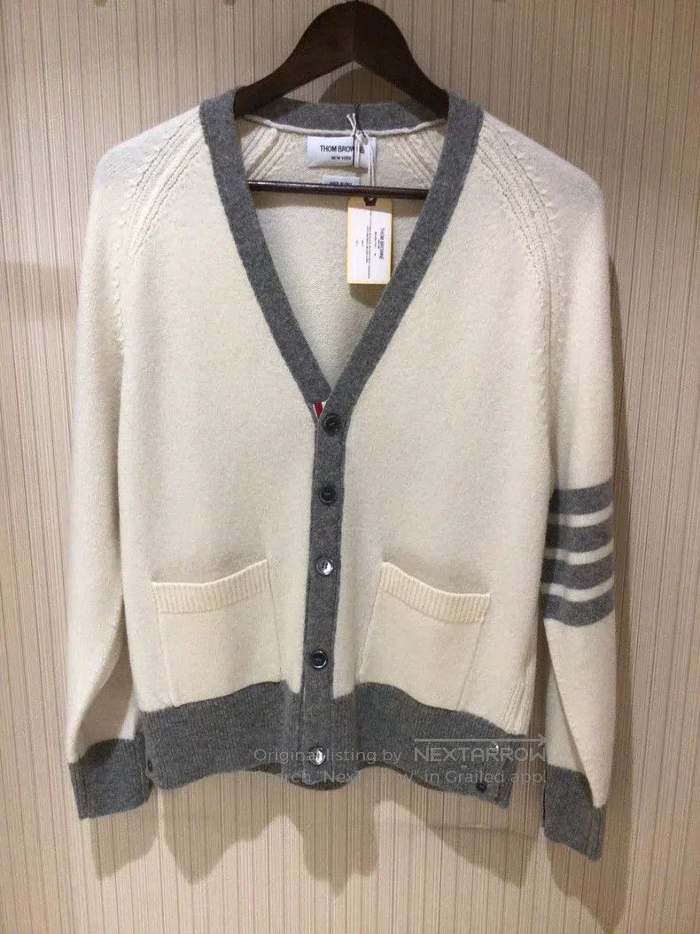 Thom Browne Thom Browne Off-White and Grey Patch Wool Open Cardigan Size US S / EU 44-46 / 1 - 1 Thumbnail