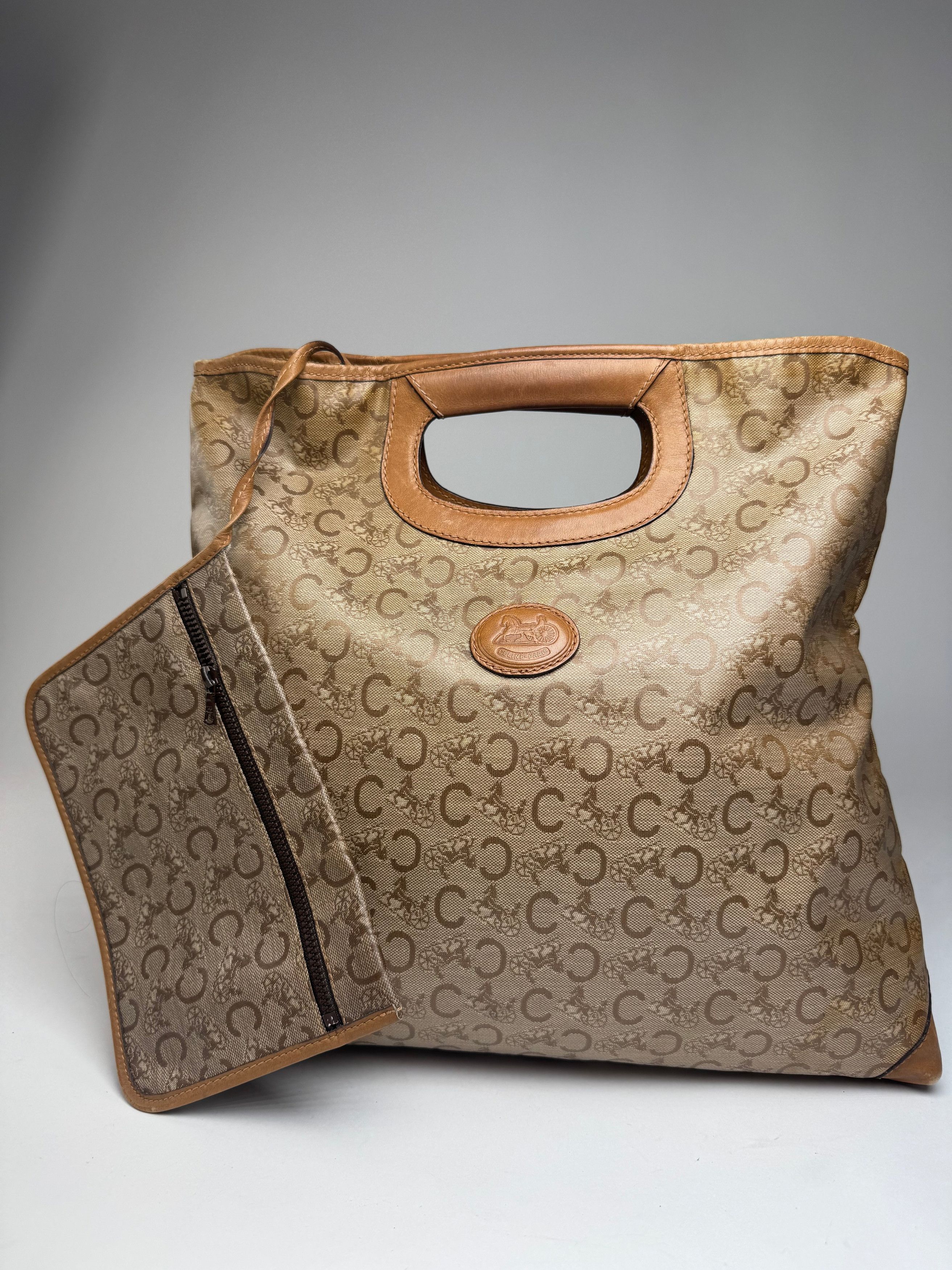 Celine Vintage Paris C Monogram Leather tote bag brown beige Size ONE SIZE - 1 Thumbnail