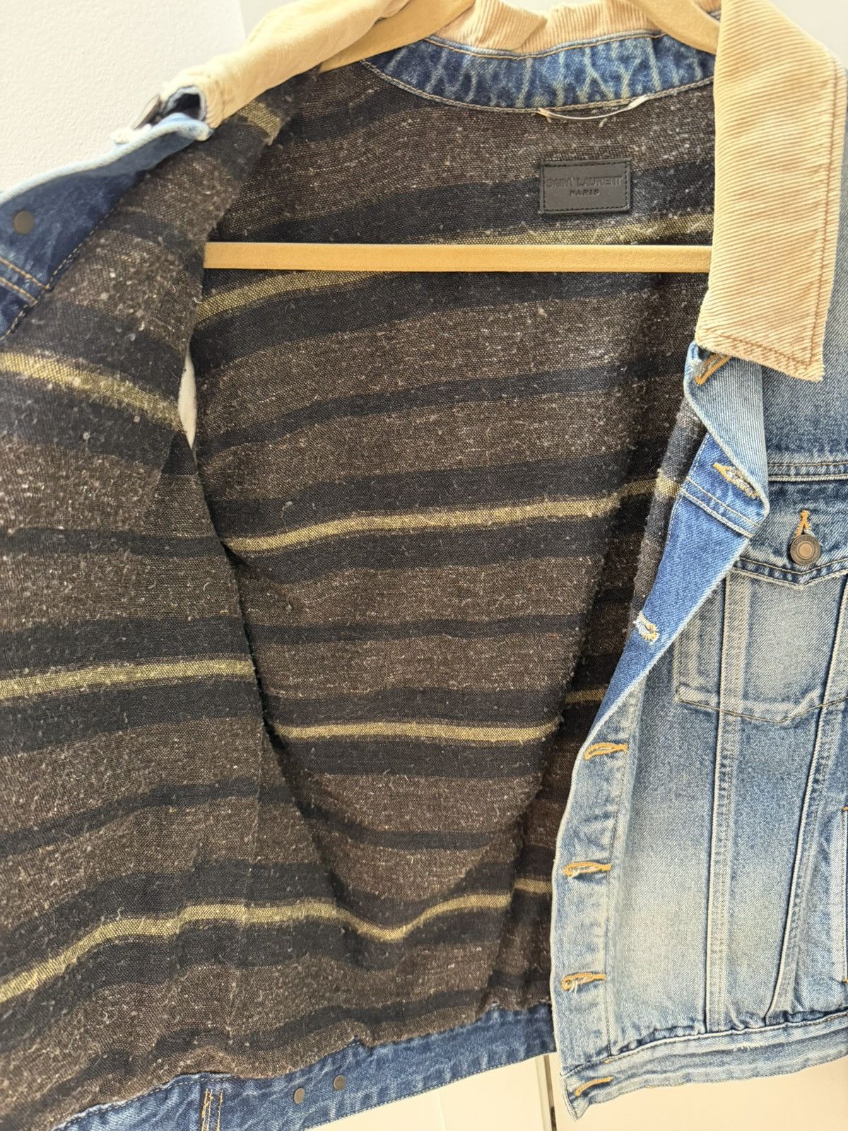 Saint Laurent Paris Saint Laurent Corduroy collar denim jacket Size US XL / EU 56 / 4 - 4 Thumbnail