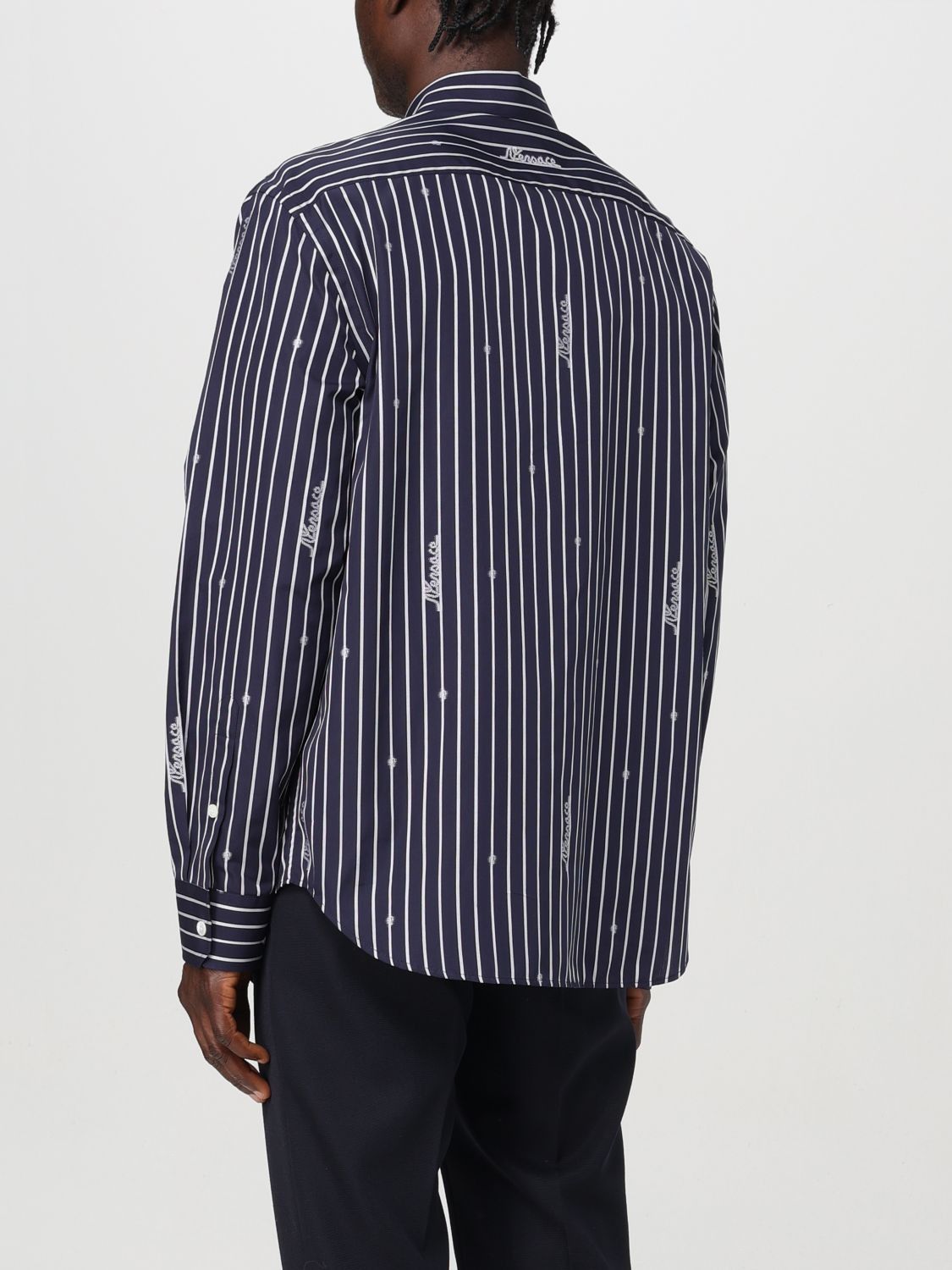 Versace o1y0525 Logo Striped Shirt in Midnight Blue Size US L / EU 52-54 / 3 - 4 Thumbnail