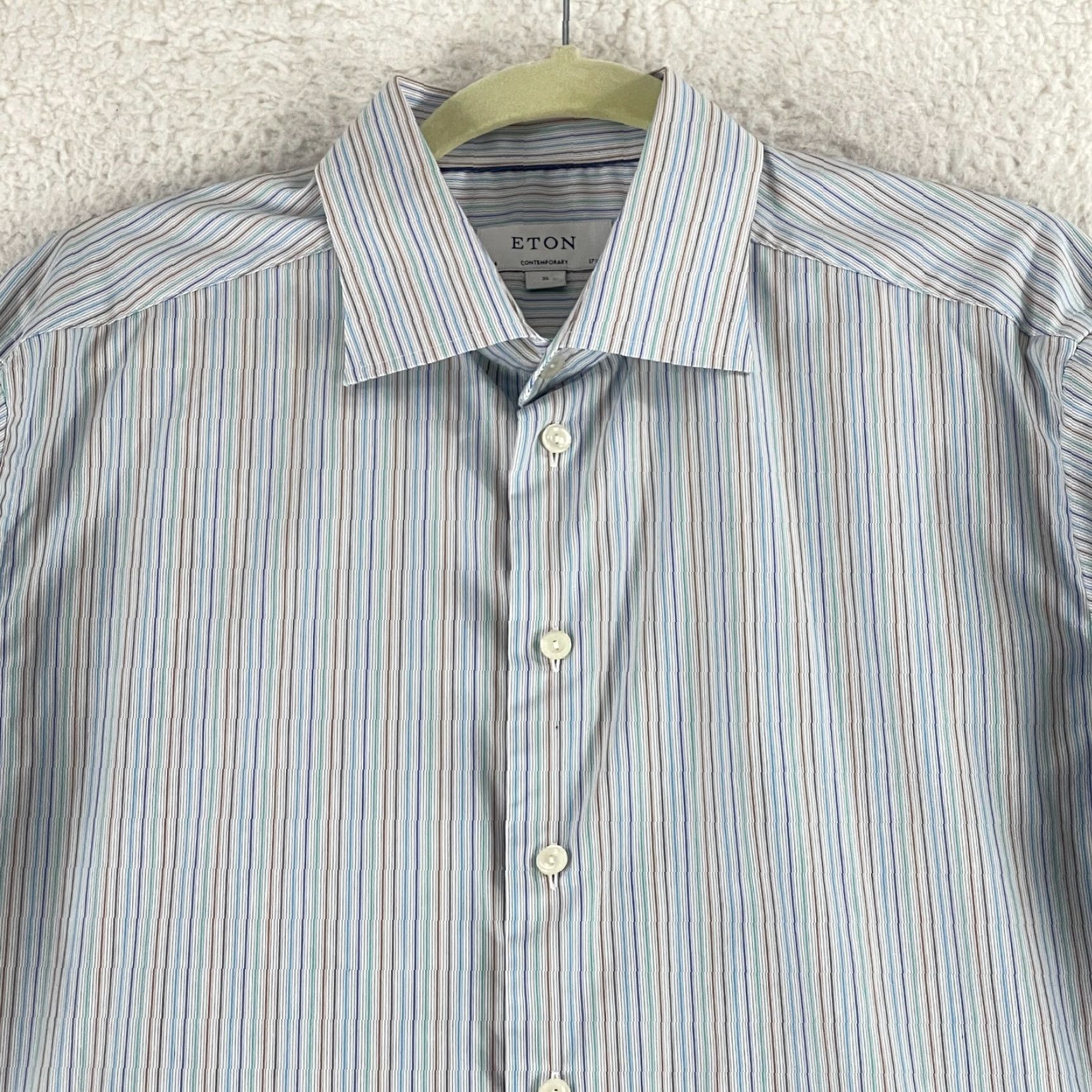 Eton Eton Blue Stripe Contemporary Button-Up Shirt Mens Long Sleeve Cotton XL Size US XL / EU 56 / 4 - 3 Thumbnail