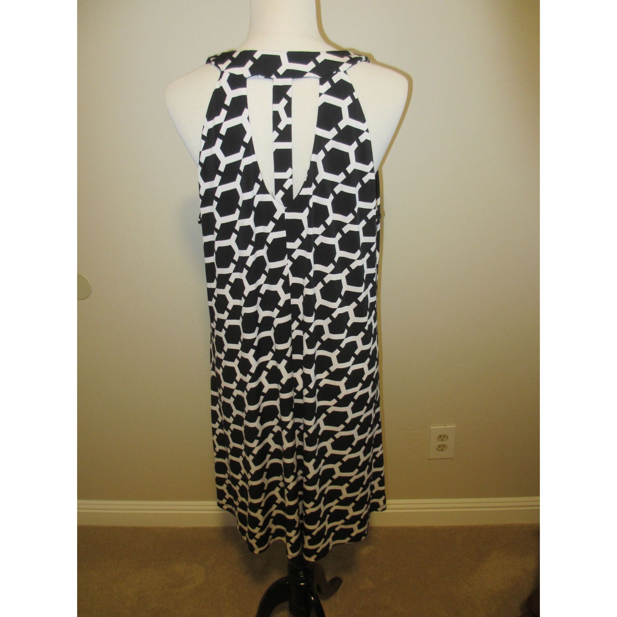 Worthington Worthington Black & White Geometric Pattern Sleeveless A-Lin Size XL / US 12-14 / IT 48-50 - 4 Thumbnail