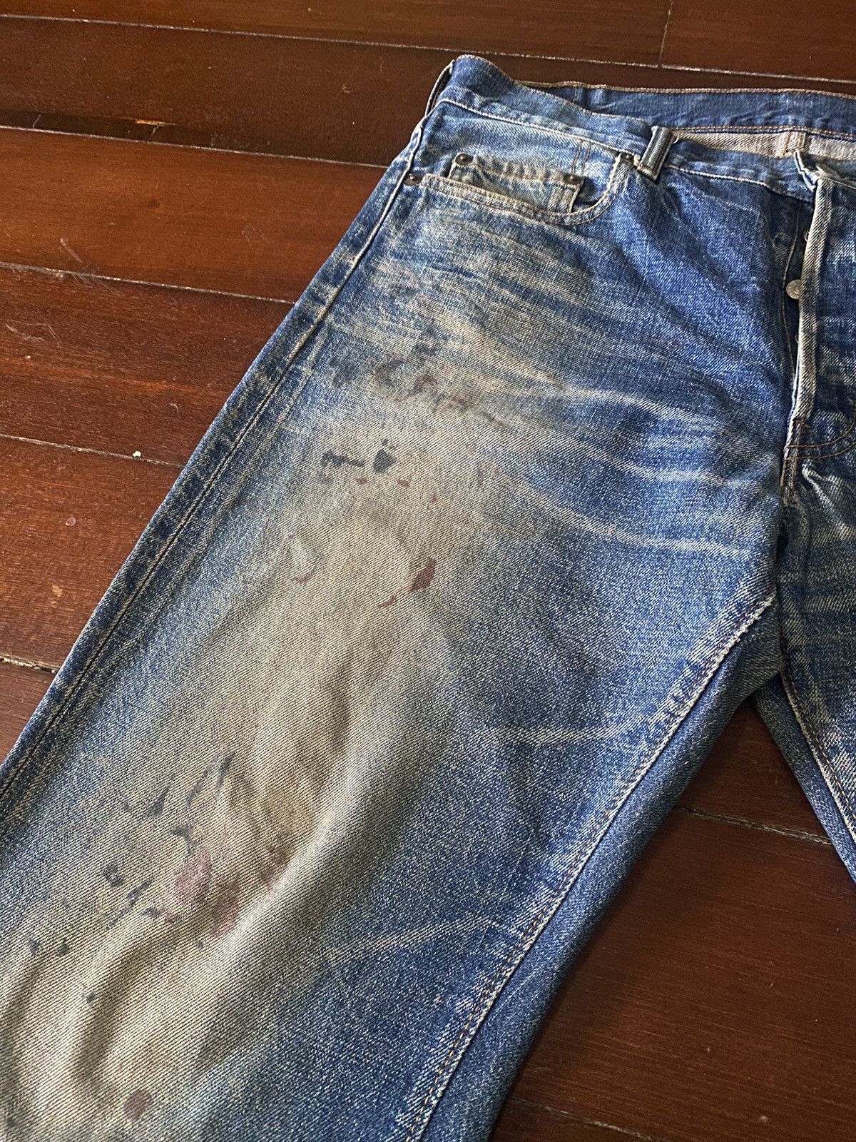 Japanese Brand FIRE 🔥 Warehouse DOUBBLE WORKS Selvedge SPLATTED COLOUR Size US 35 - 8 Thumbnail