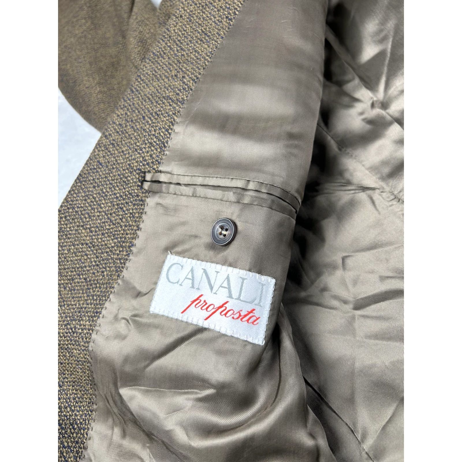 Canali Canali Proposta Mens Blazer Sport Coat Brown Tweed Wool Double-Breasted 6-Button Made in Italy 54R Size 44R - 3 Thumbnail