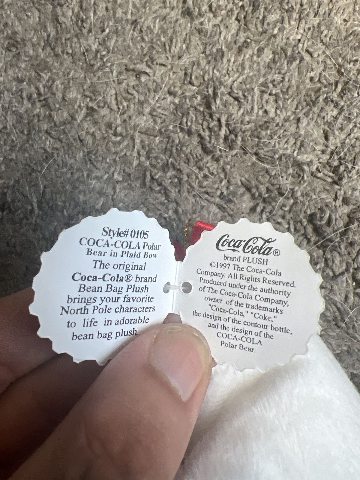 Coca Cola 1997 Coca-Cola Polar Bear In Plaid Bow Bean Bag Plush Size ONE SIZE - 4 Thumbnail