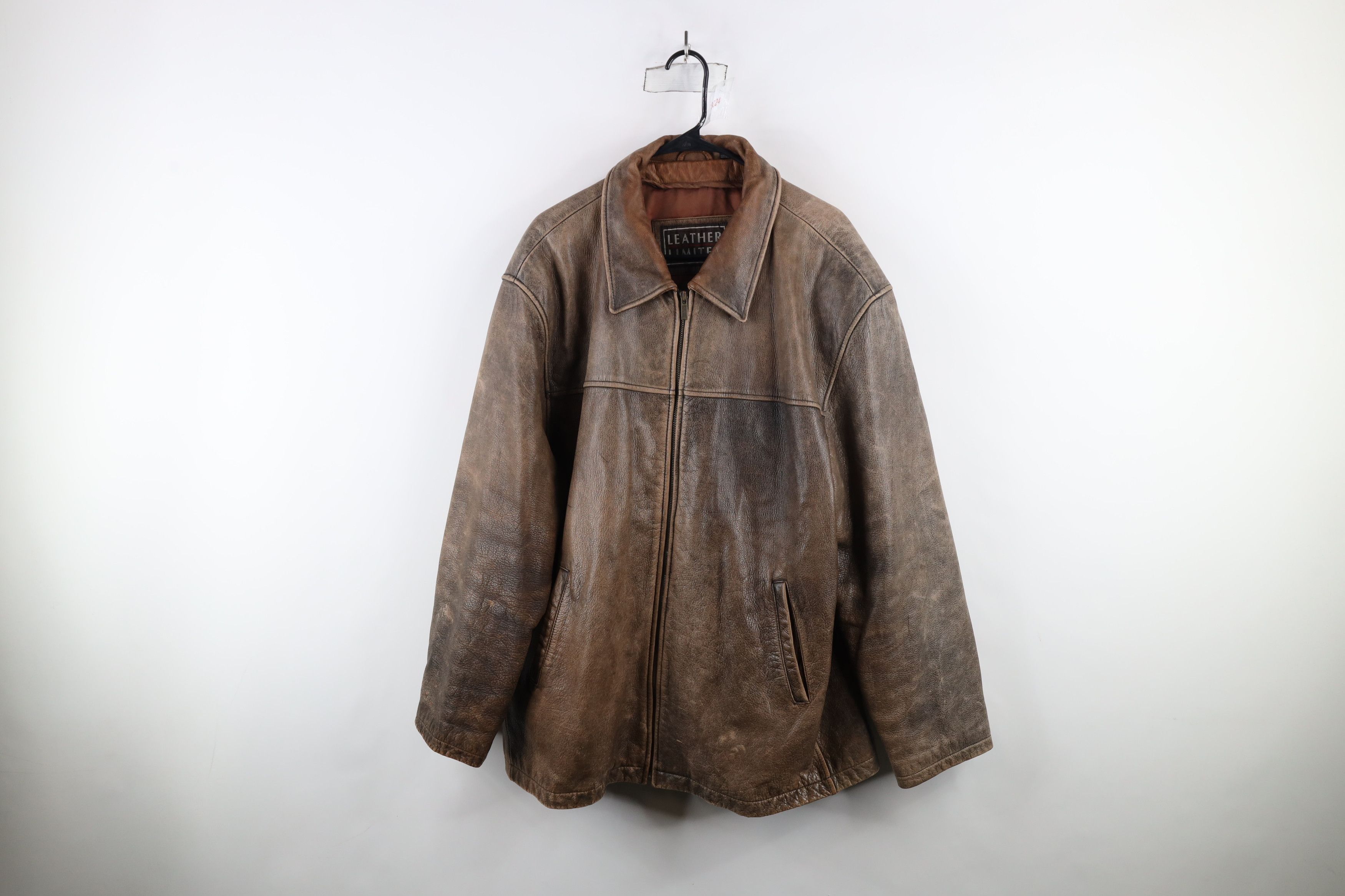 Vintage Vintage 90s Streetwear Distressed Full Zip Leather Jacket Size US XXL / EU 58 / 5 - 1 Thumbnail