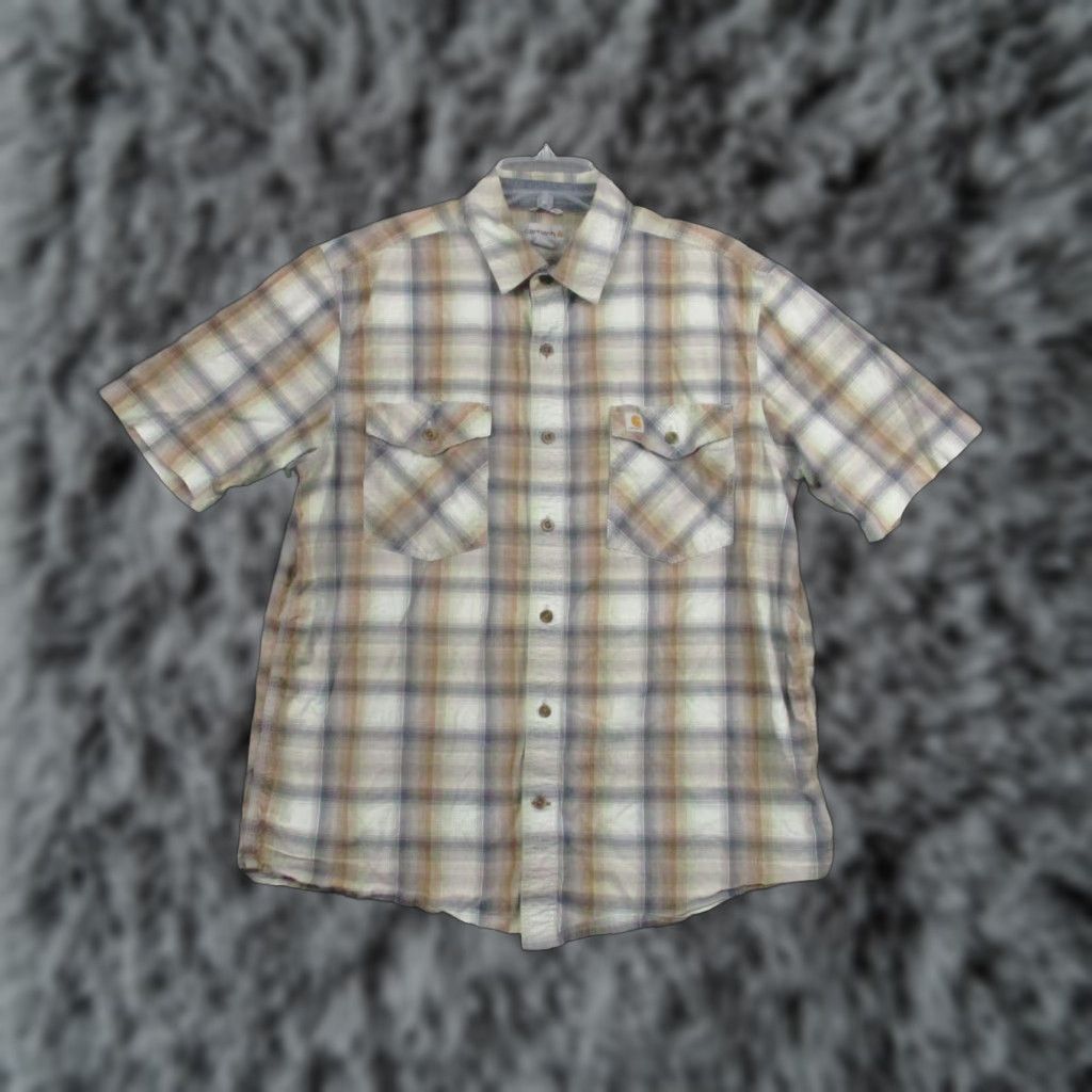 Carhartt Carhartt Shirt Mens Large Brown Gray Plaid Short Sleeve Button Front Relaxed Fit Size US L / EU 52-54 / 3 - 1 Thumbnail