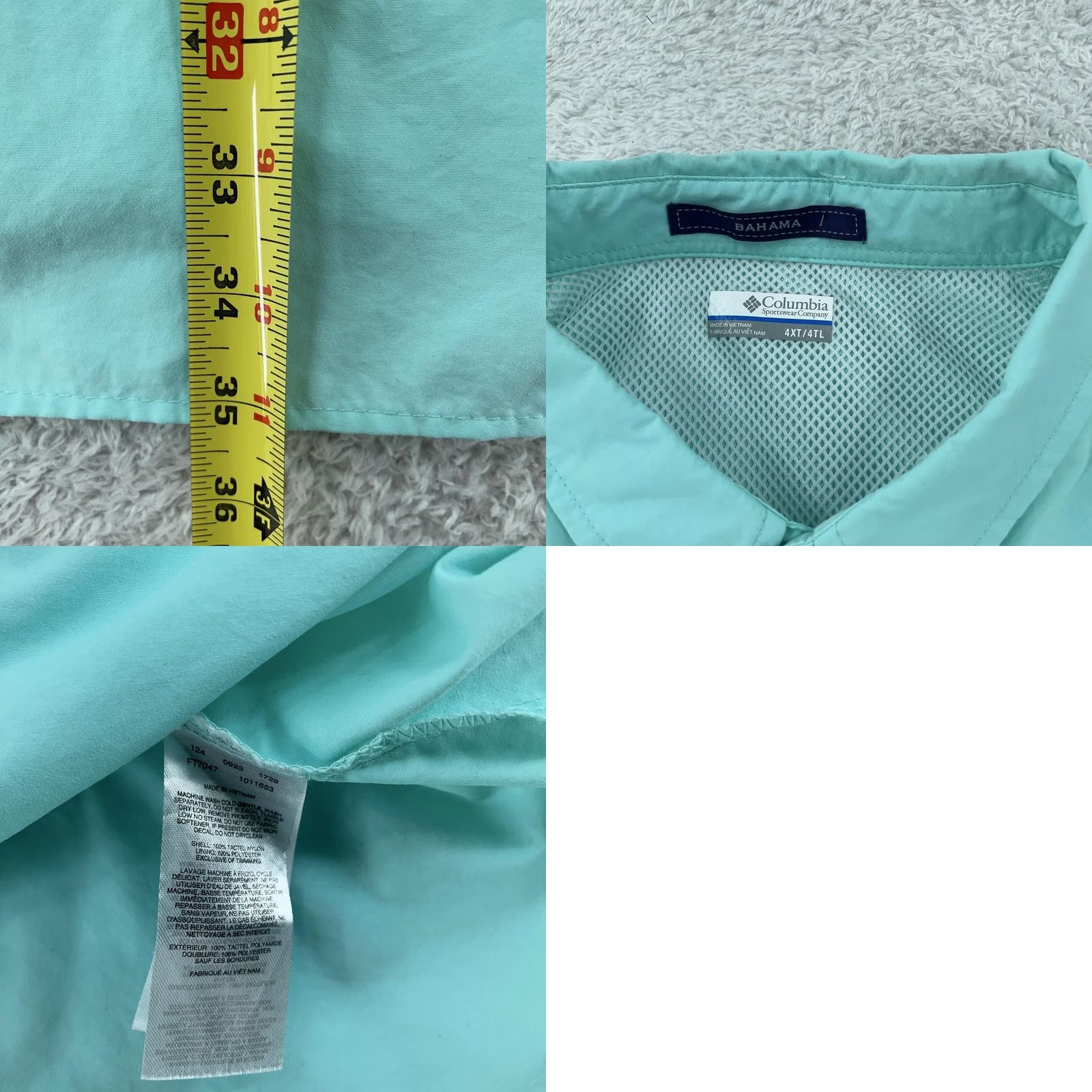 AQUA Columbia PFG Bahama Shirt Men 4XT Aqua Short Sleeve Fishing Vented Back Collared Size US XXL / EU 58 / 5 - 8 Thumbnail