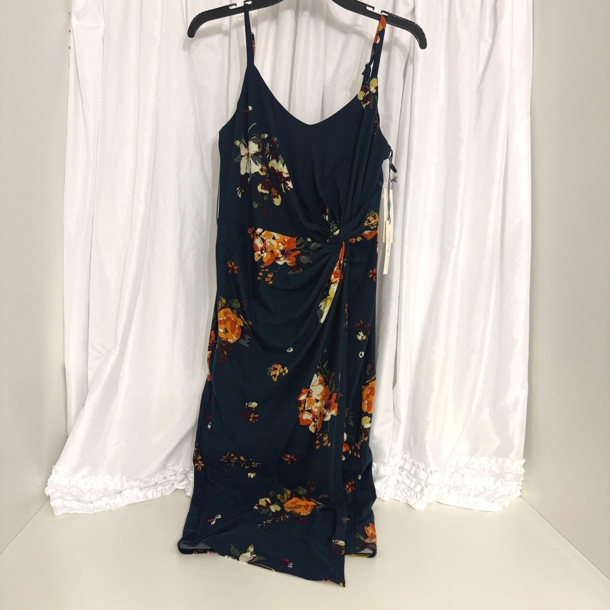 Other Nine Britton Vivienne Floral Navy Midi Dress Knot Detail Adj Size S / US 4 / IT 40 - 5 Thumbnail
