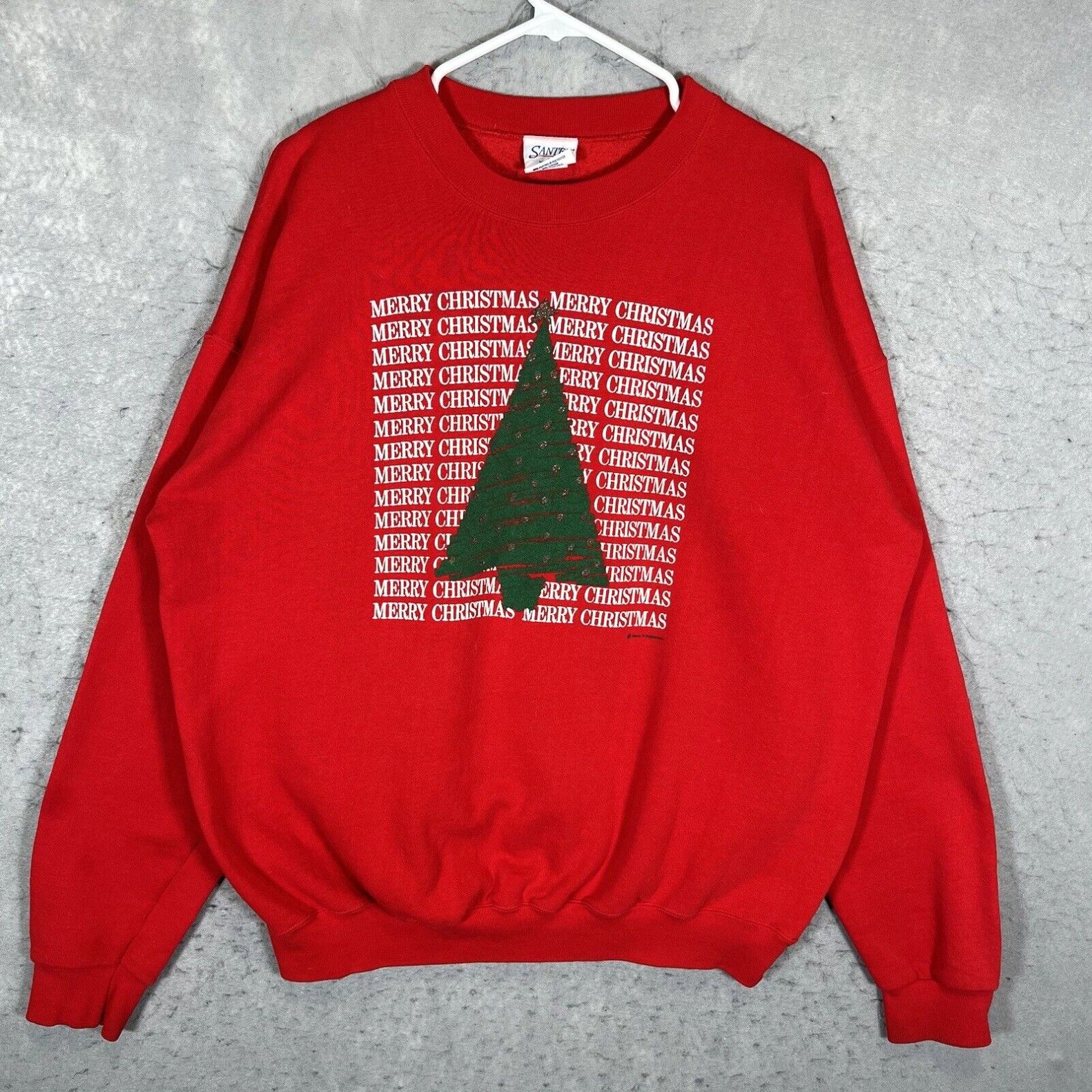 Vintage A1 VTG 90s Santee Merry Christmas Holiday Tree Sweater Womens XL Red Sweatshirt Grailed