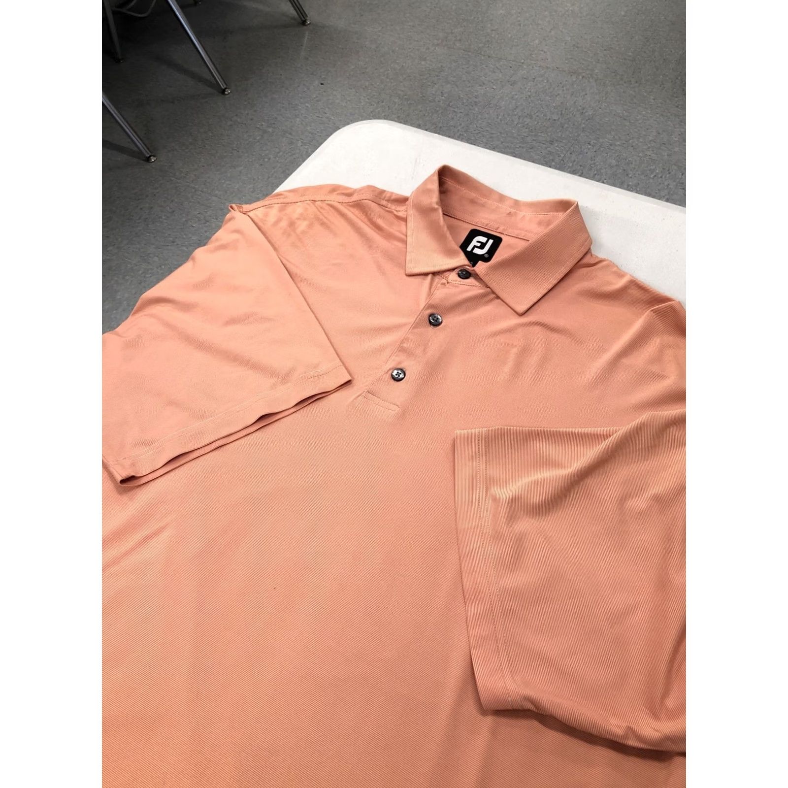 Footjoy FOOTJOY Polo Shirt S/S Golf XL Polyester Spandex Orange White PinStriped Multicolor Men Short Sleeve Polo shirt XL FootJoy Mens Size US XL / EU 56 / 4 - 3 Thumbnail